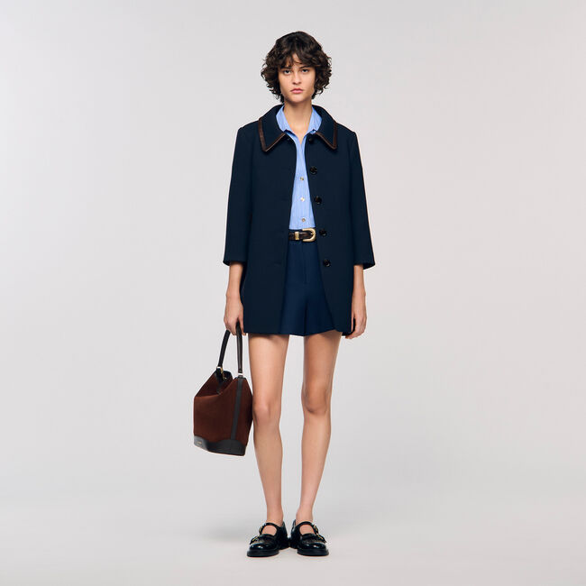  Leather trim coat