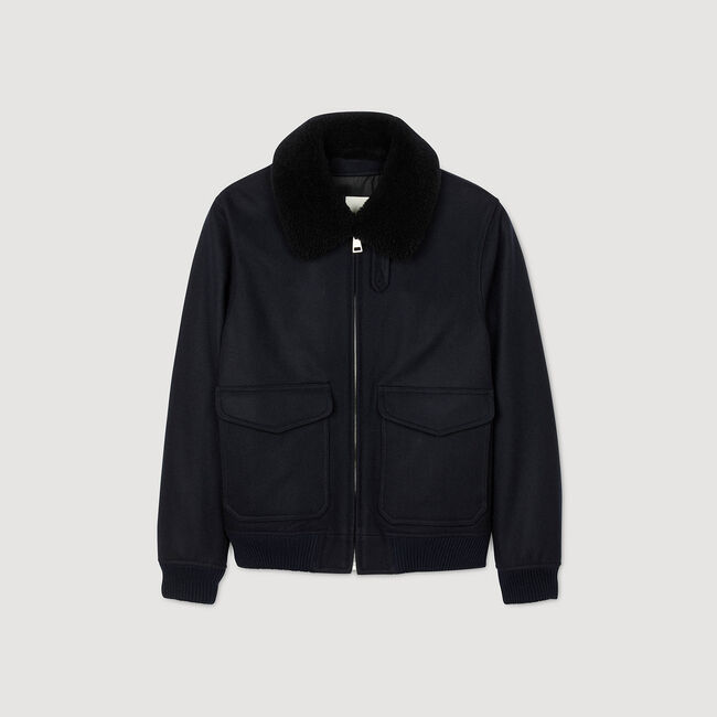 Wool aviator jacket with shearling - Men | Sandro Paris