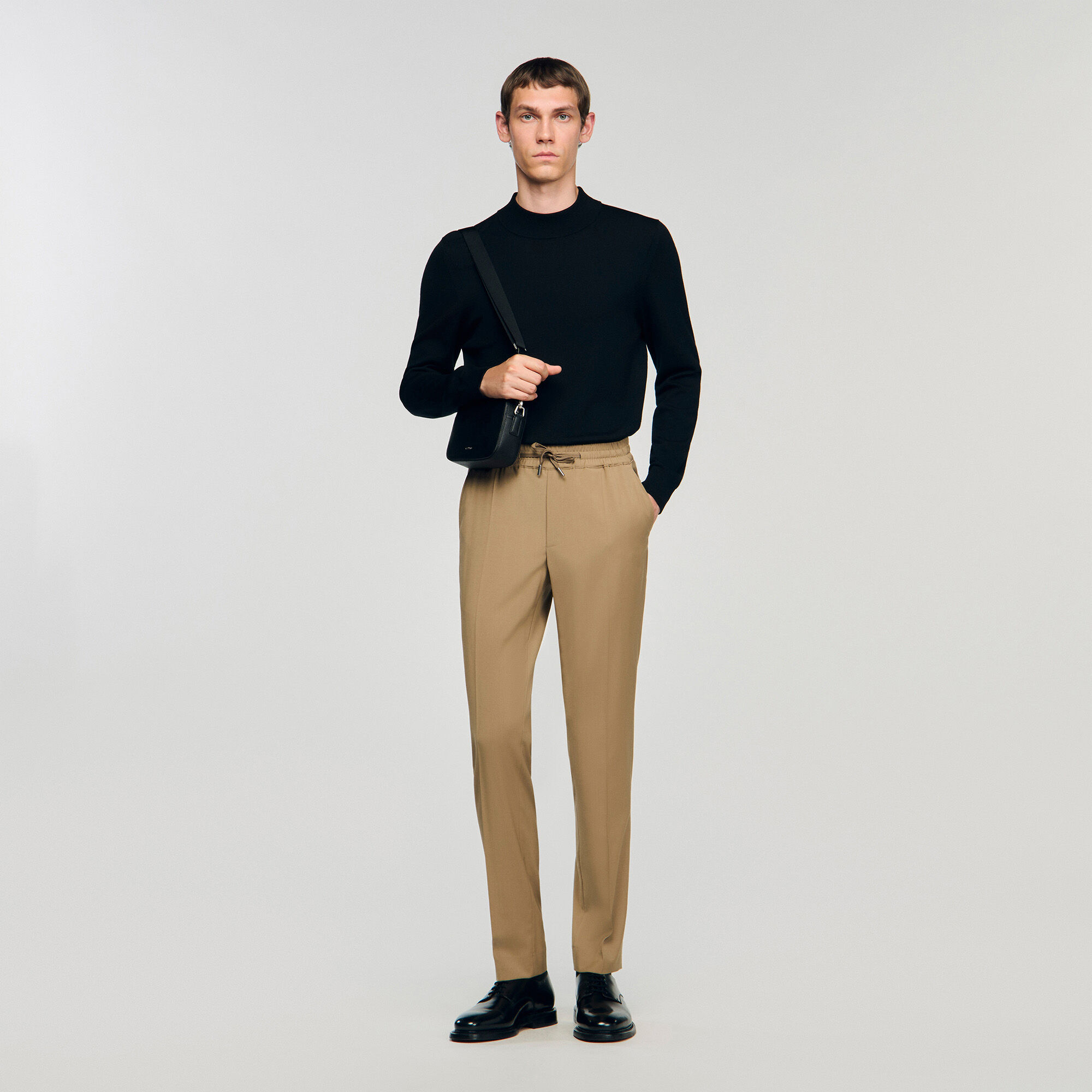 Elasticated straight-leg trousers