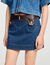 Short denim and leather skirt
