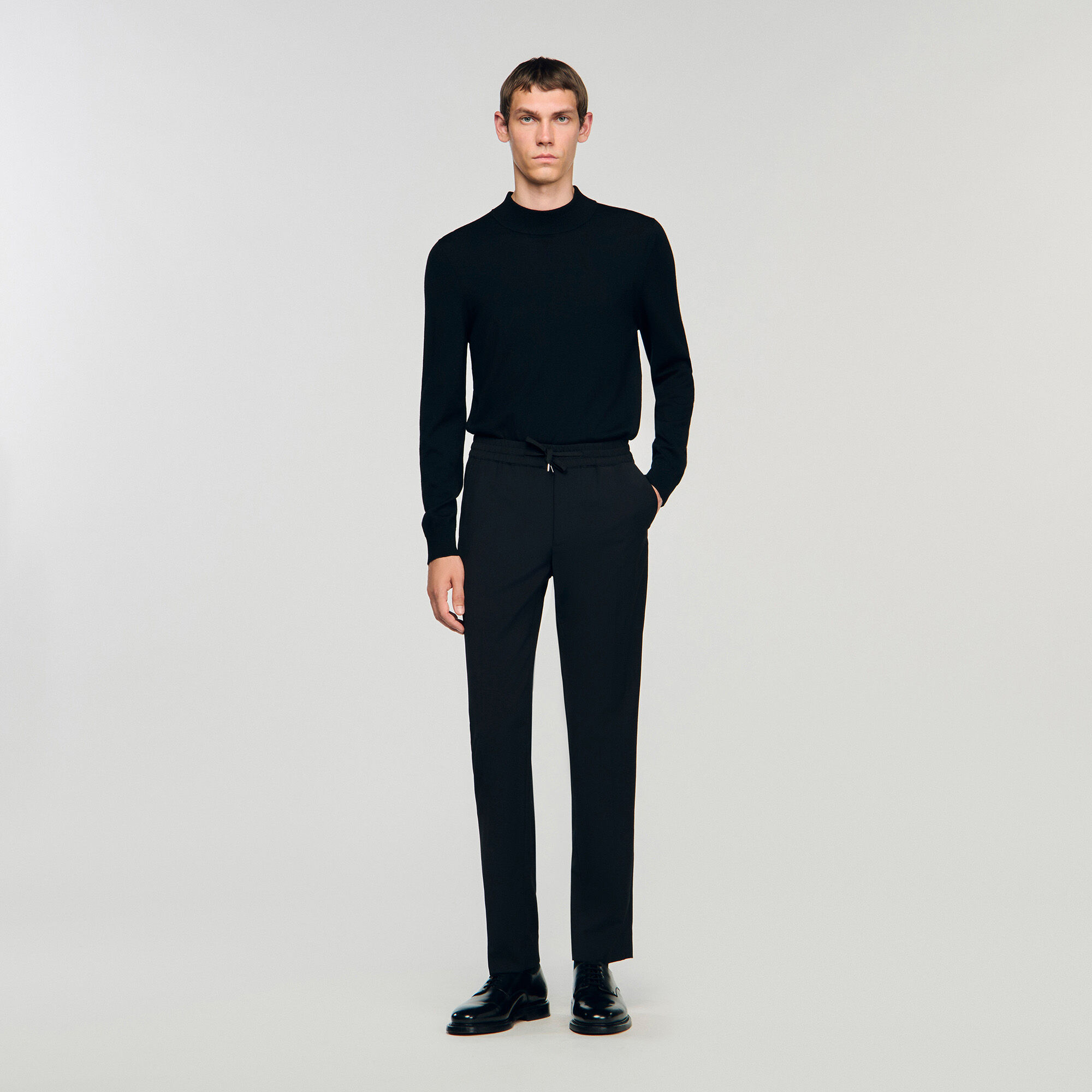 Elasticated straight-leg trousers