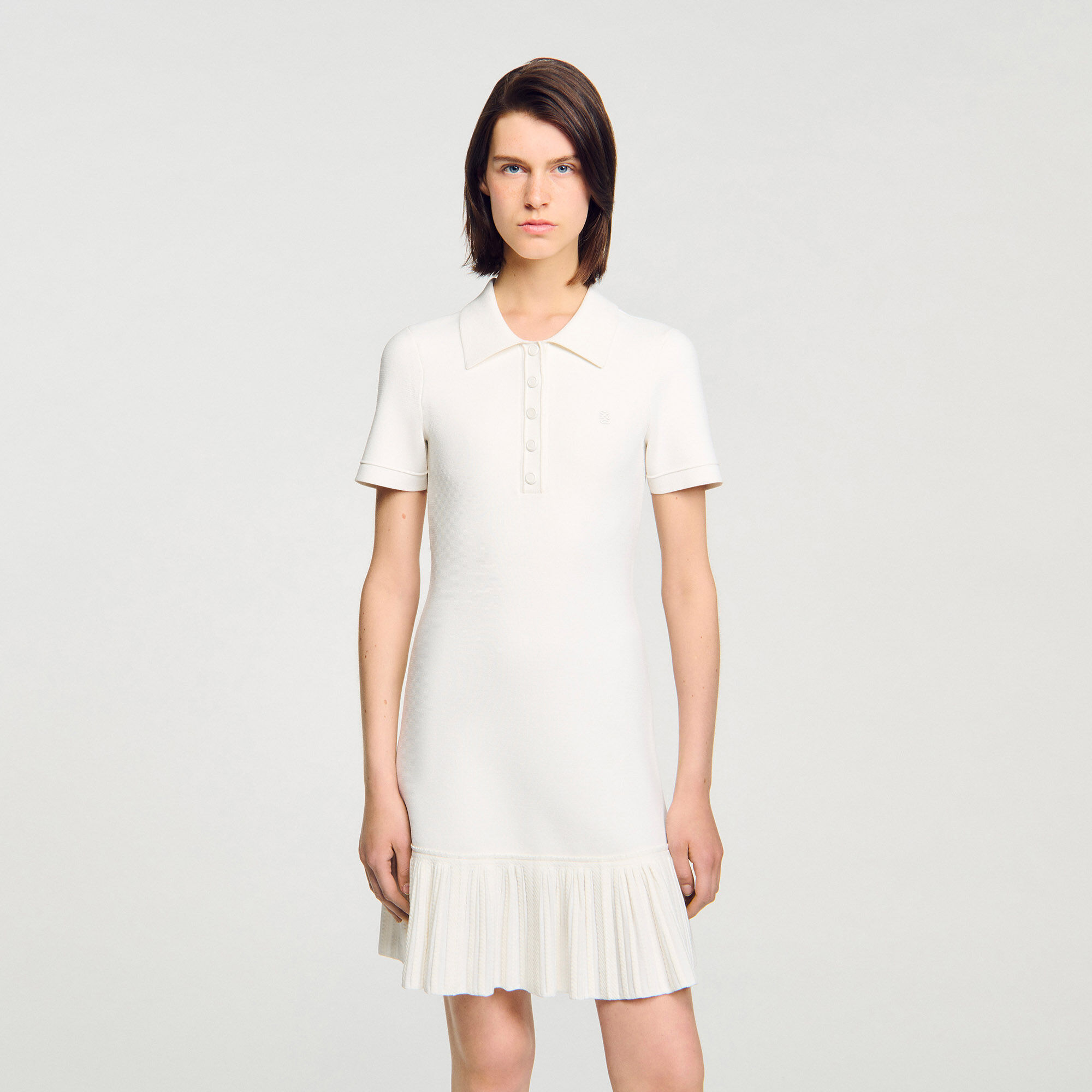 Short knit dress with polo neck