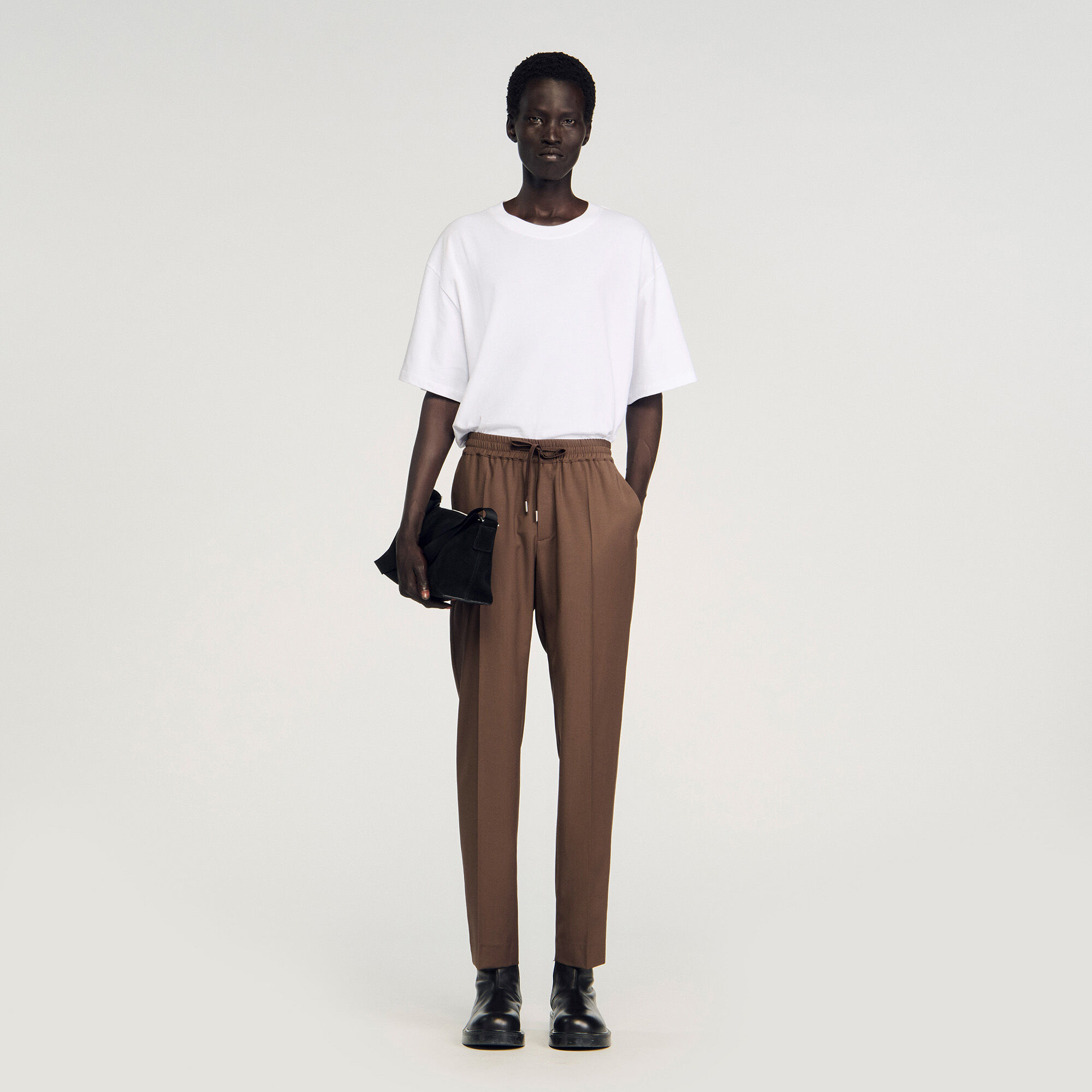 Elasticated straight-leg trousers