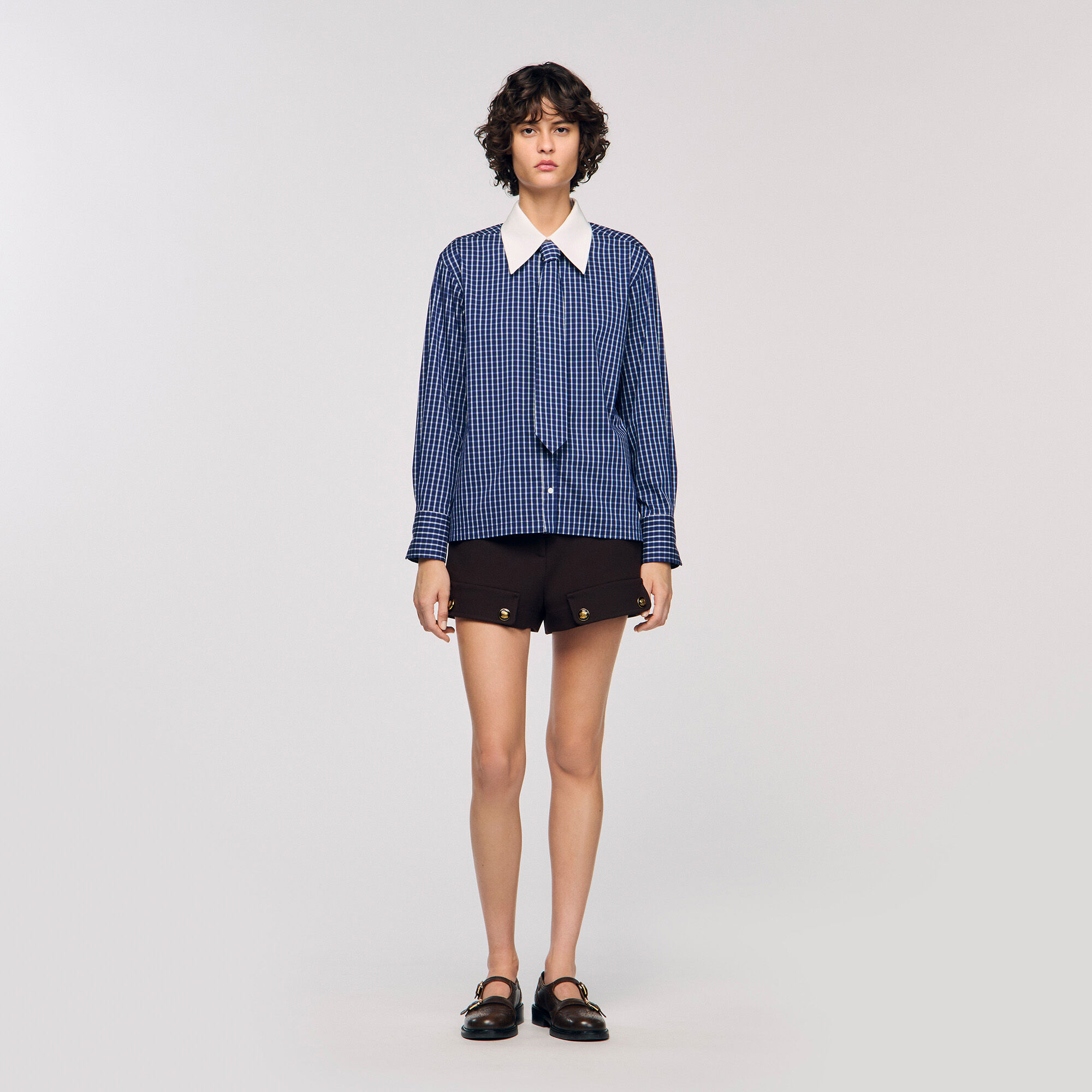 Check shirt with tie