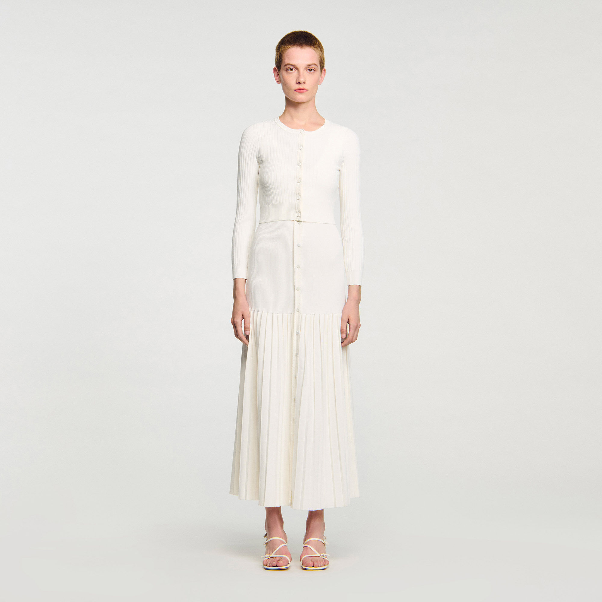 Cropped rib knit cardigan