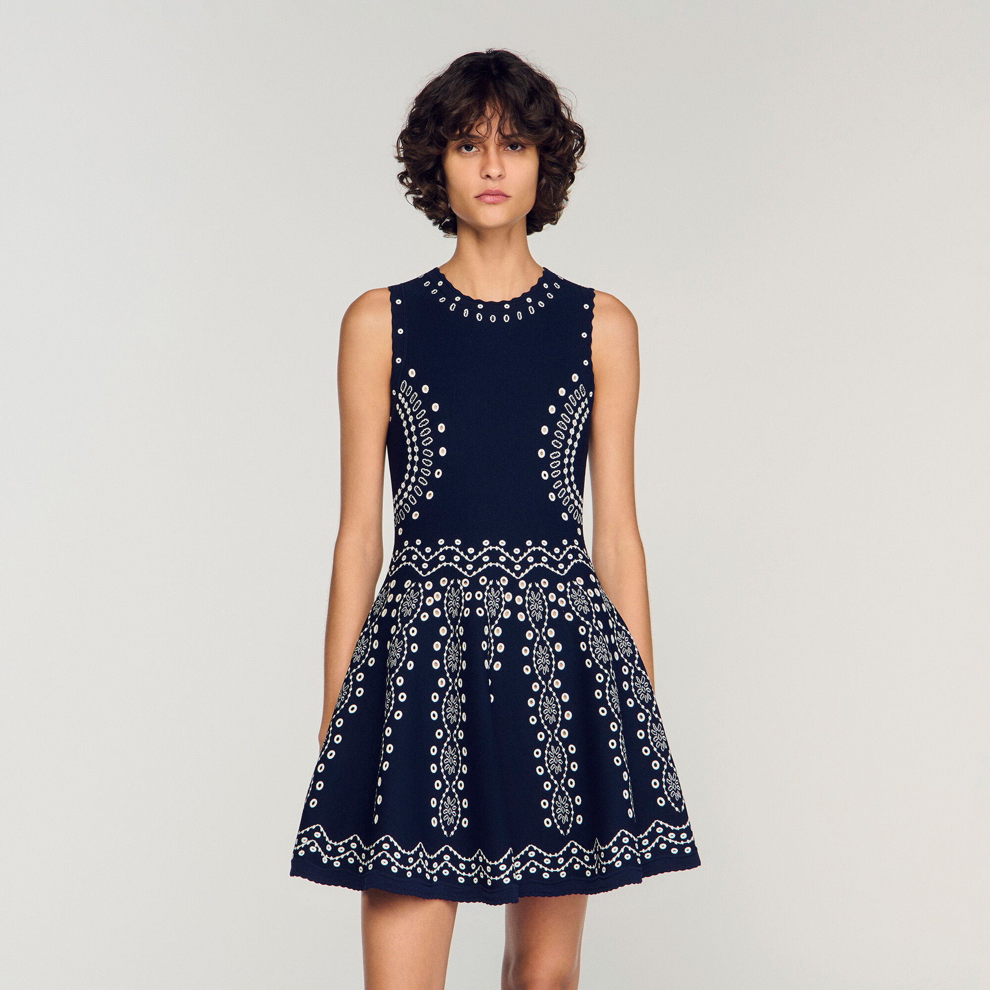 Scarf-print knit short dress