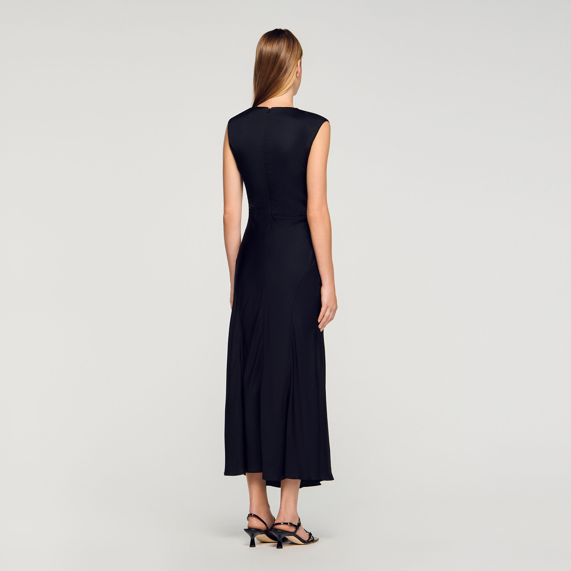 Satin maxi dress with rhinestones