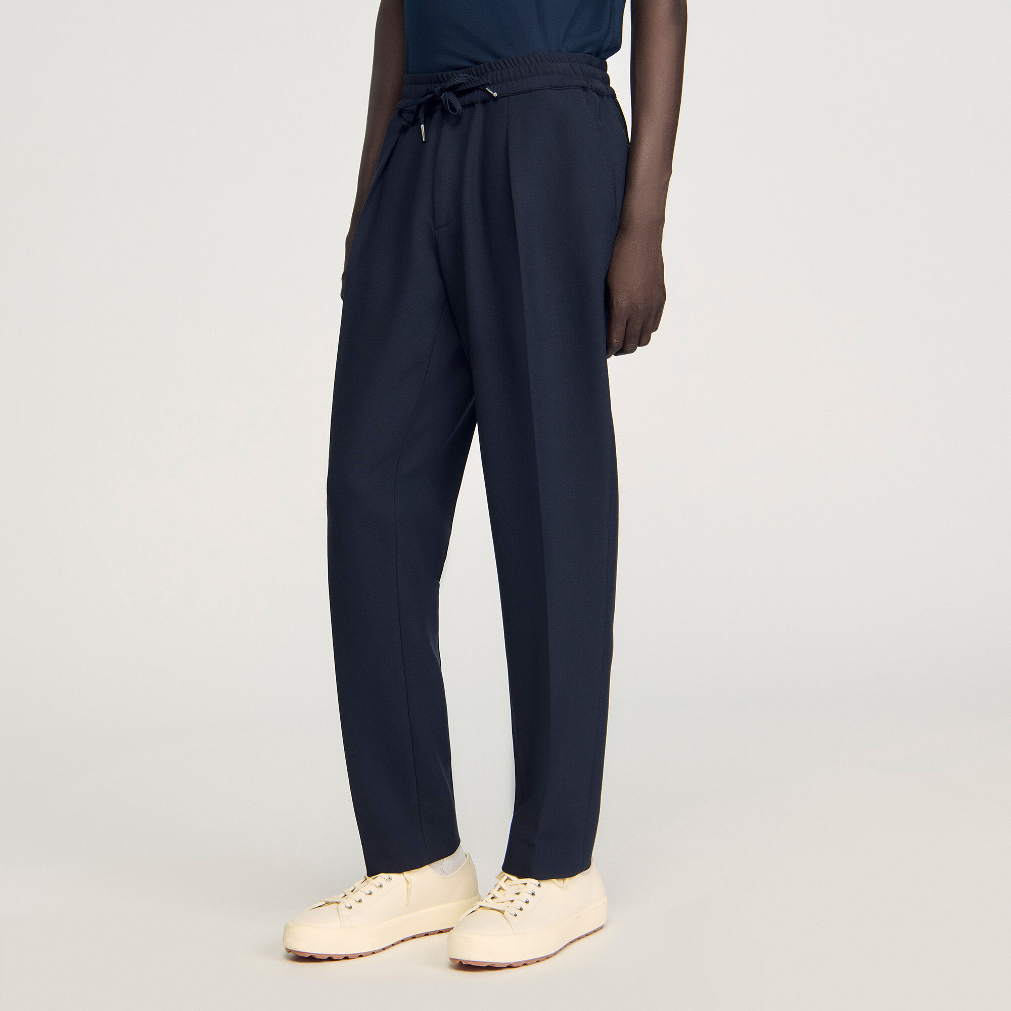 Elasticated straight-leg trousers