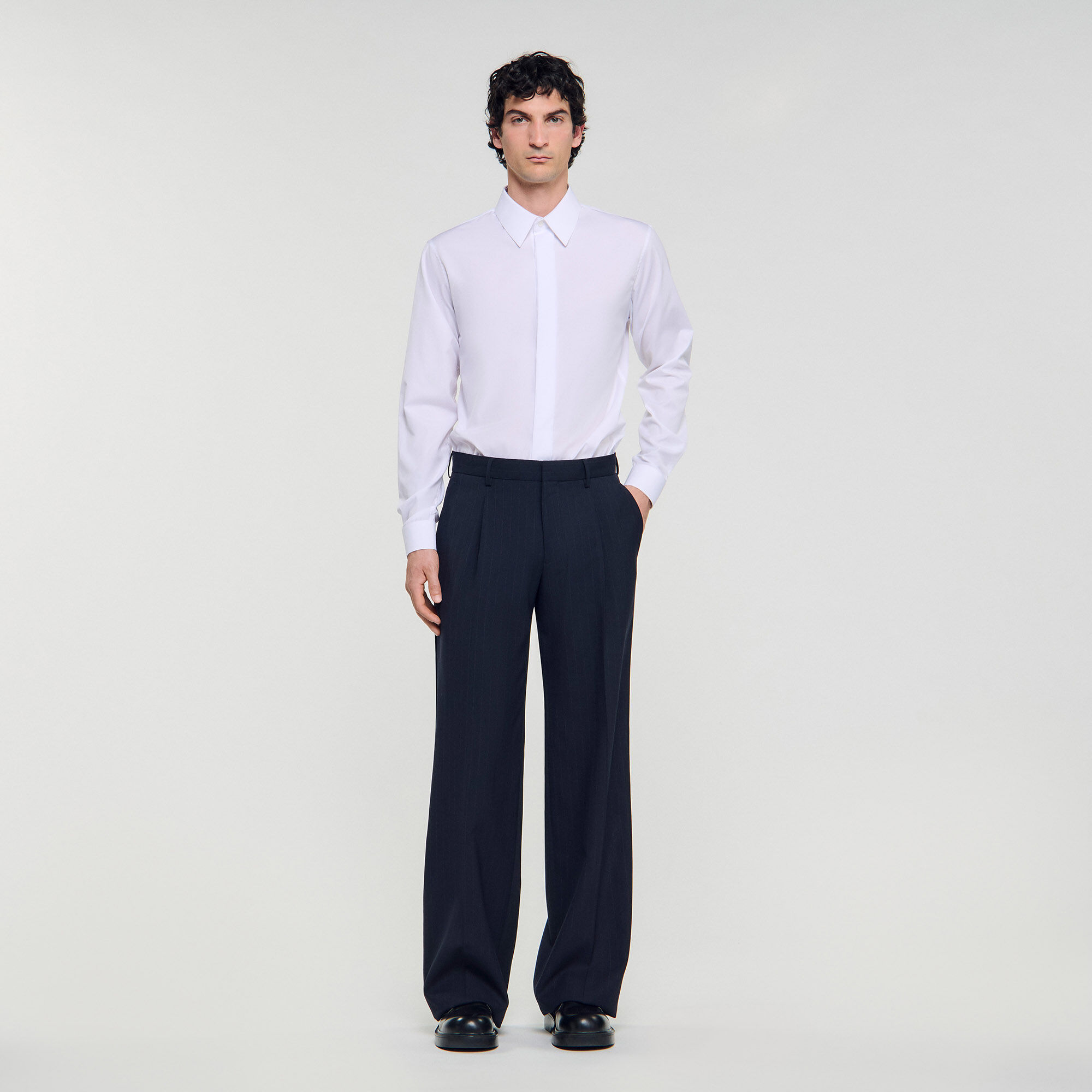 Wide-leg wool suit trousers