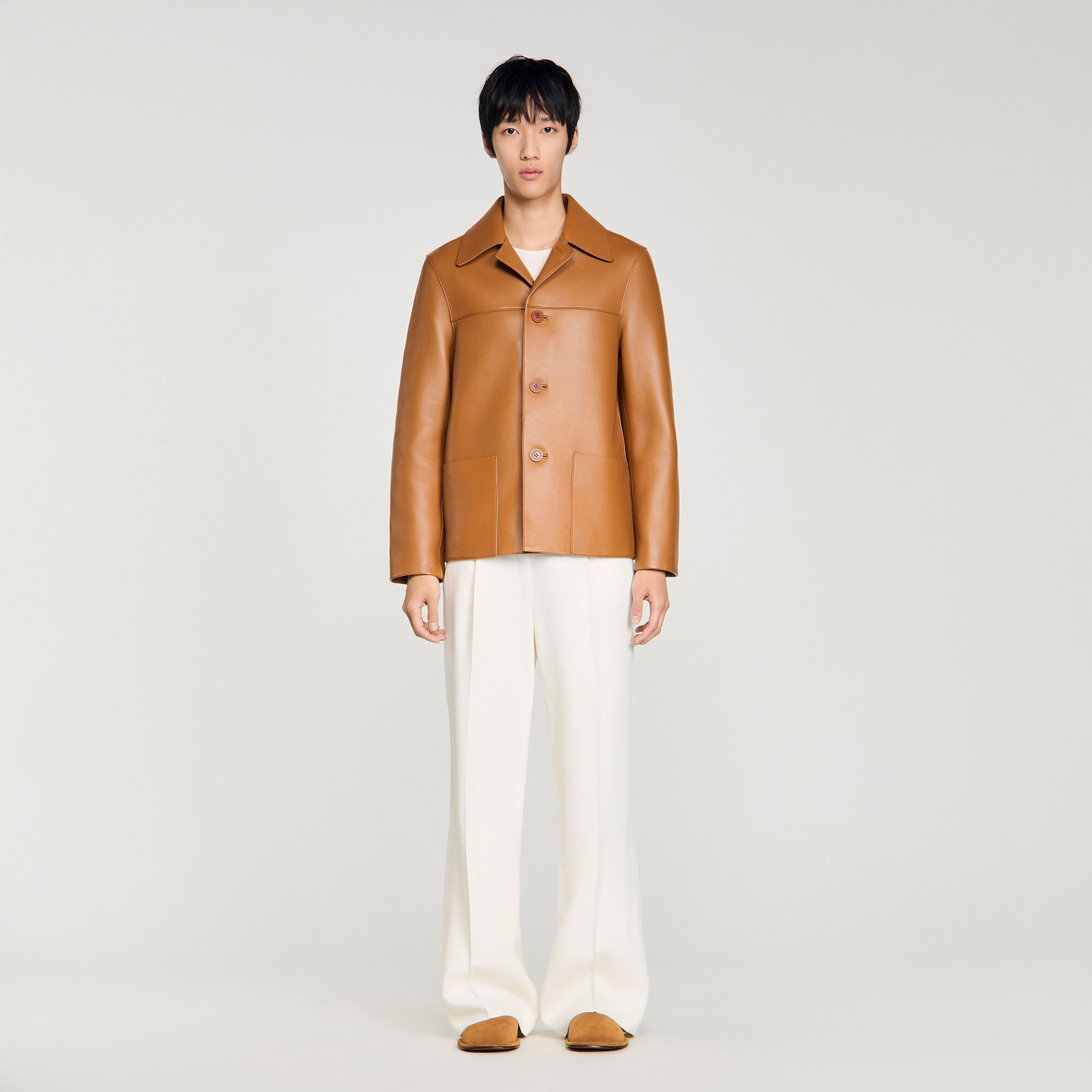 Buttoned lambskin jacket