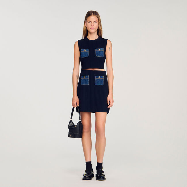 Knit and denim top