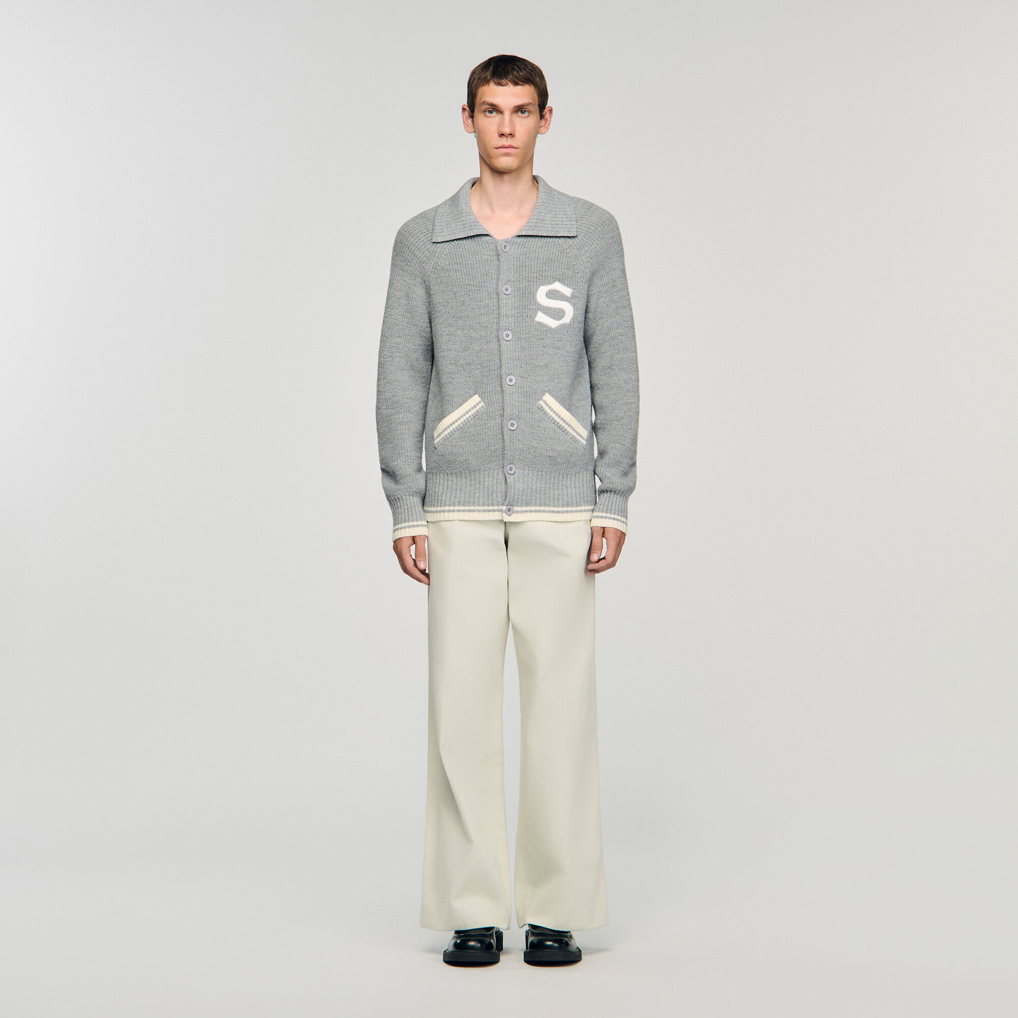 Wool cardigan with patch S