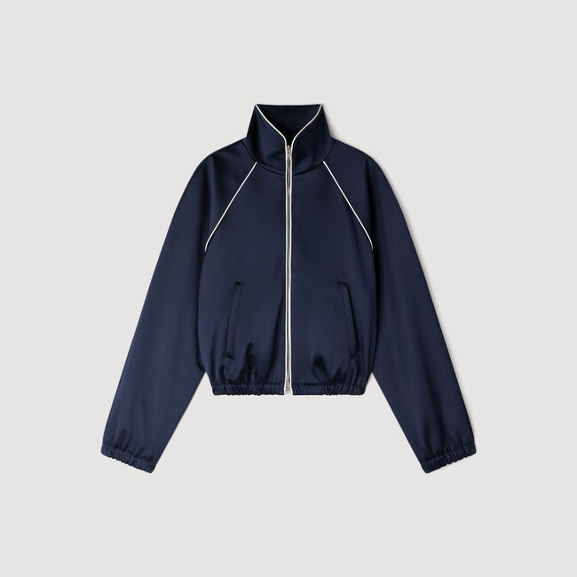 Embroidered cropped satin jacket