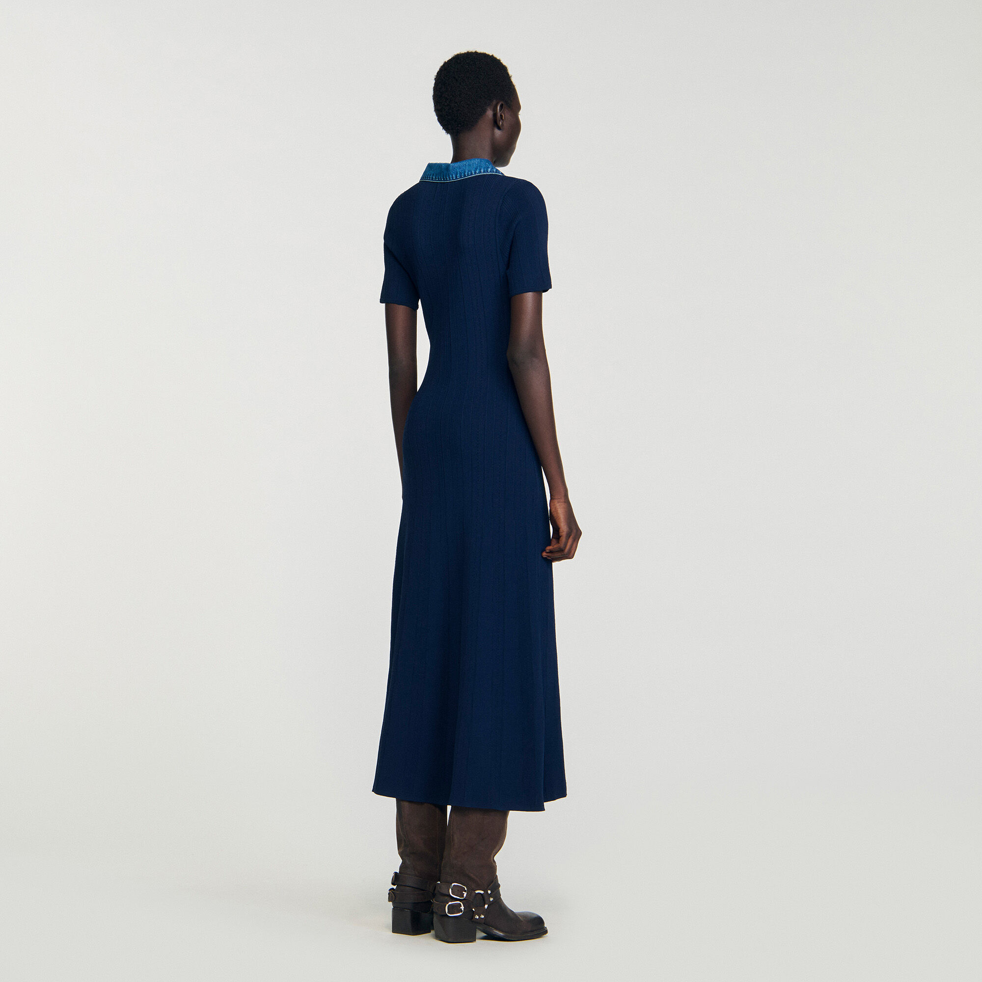 Denim collar knit maxi dress Denim collar knit maxi dress