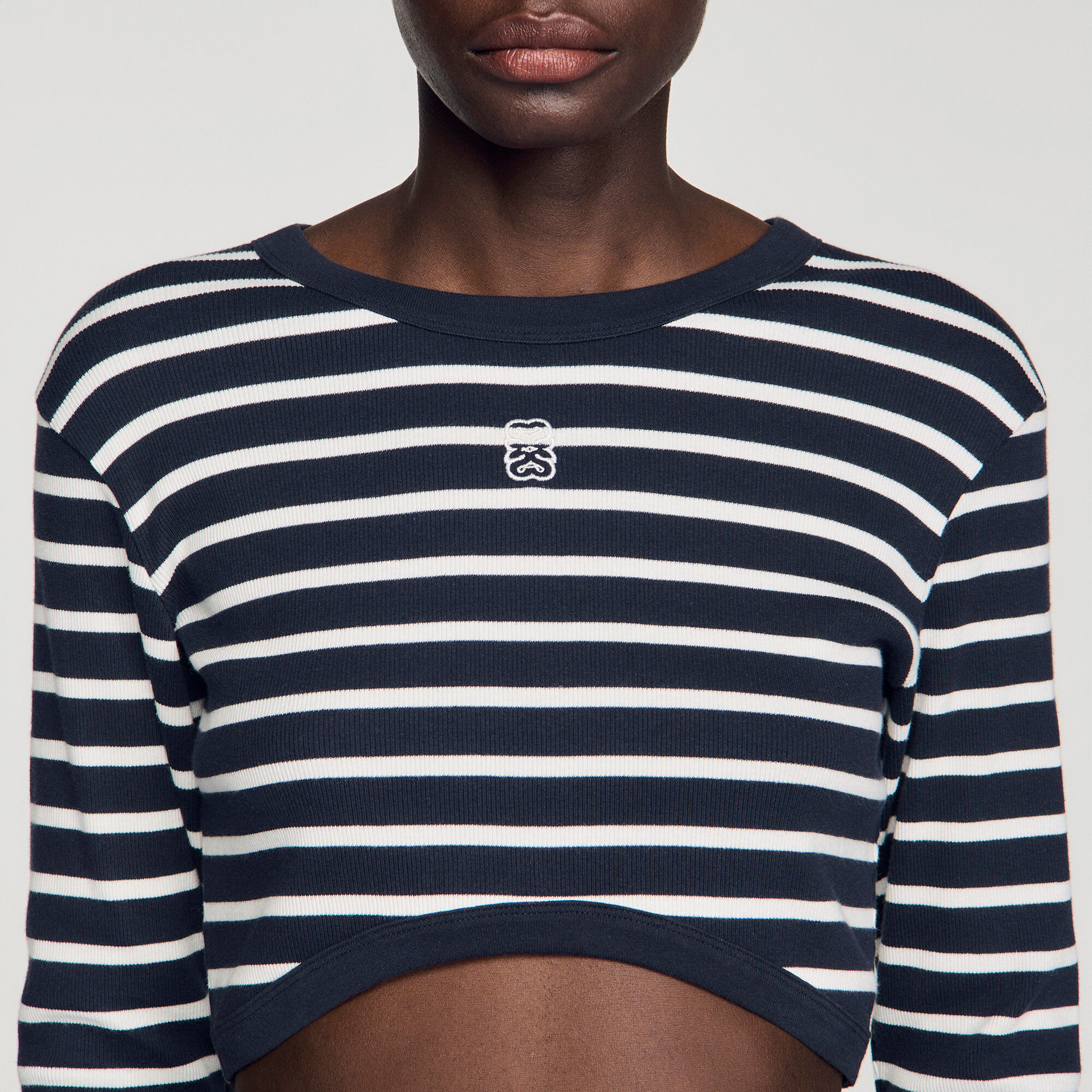 Cropped striped cotton T-shirt