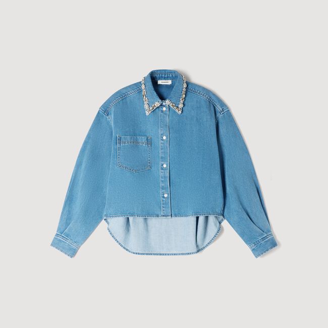Denim shirt with rhinestones