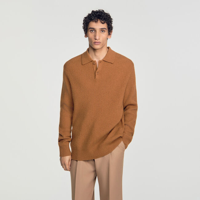 Ribbed wool polo shirt - Men | Sandro Paris
