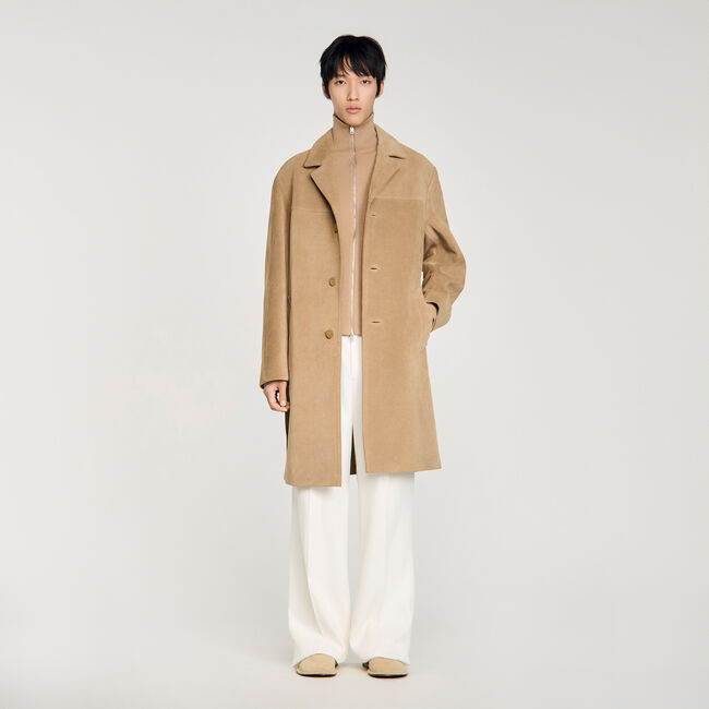 Long belted leather coat