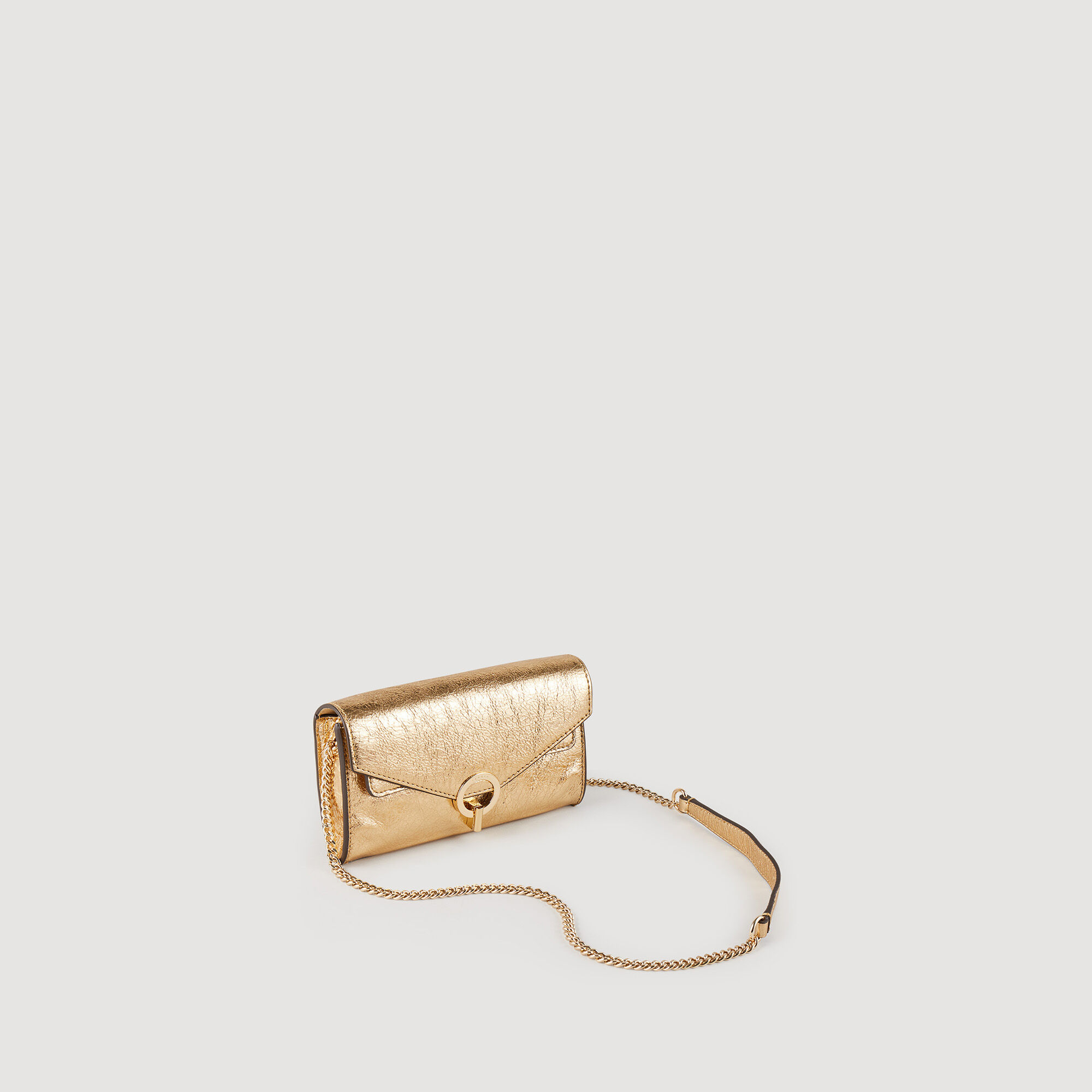 Gold leather clutch bag