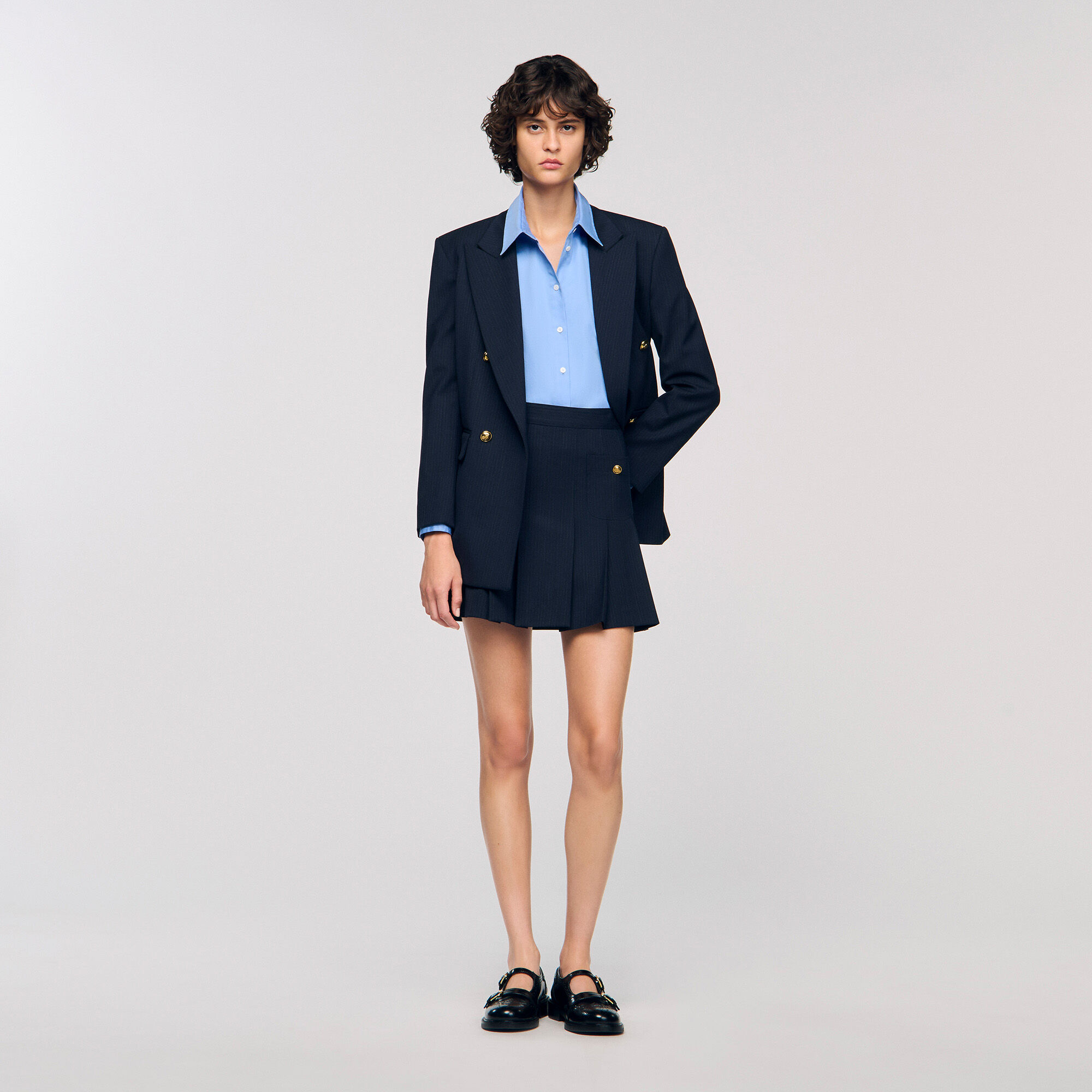 Short striped pleated skirt