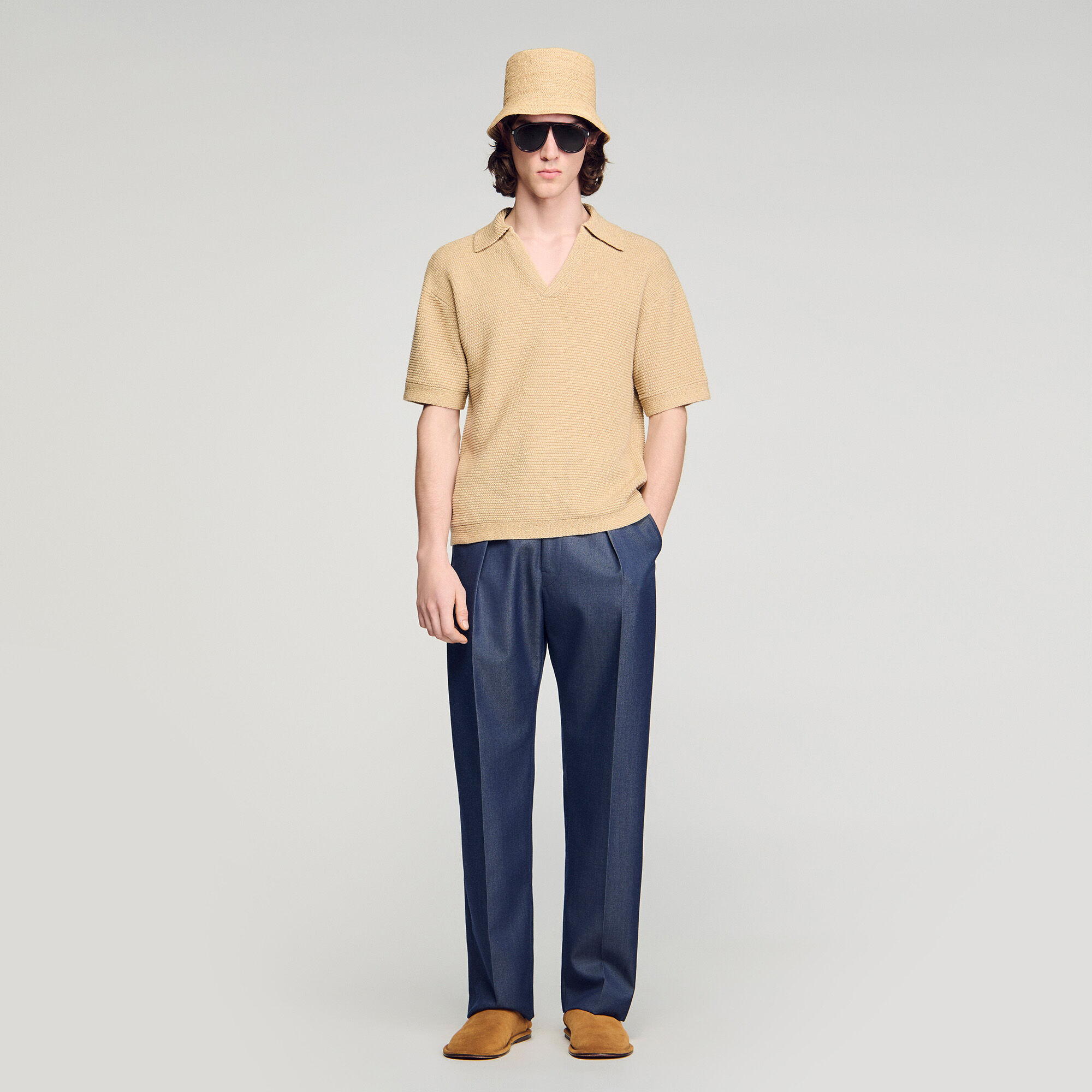 Jute-effect polo shirt
