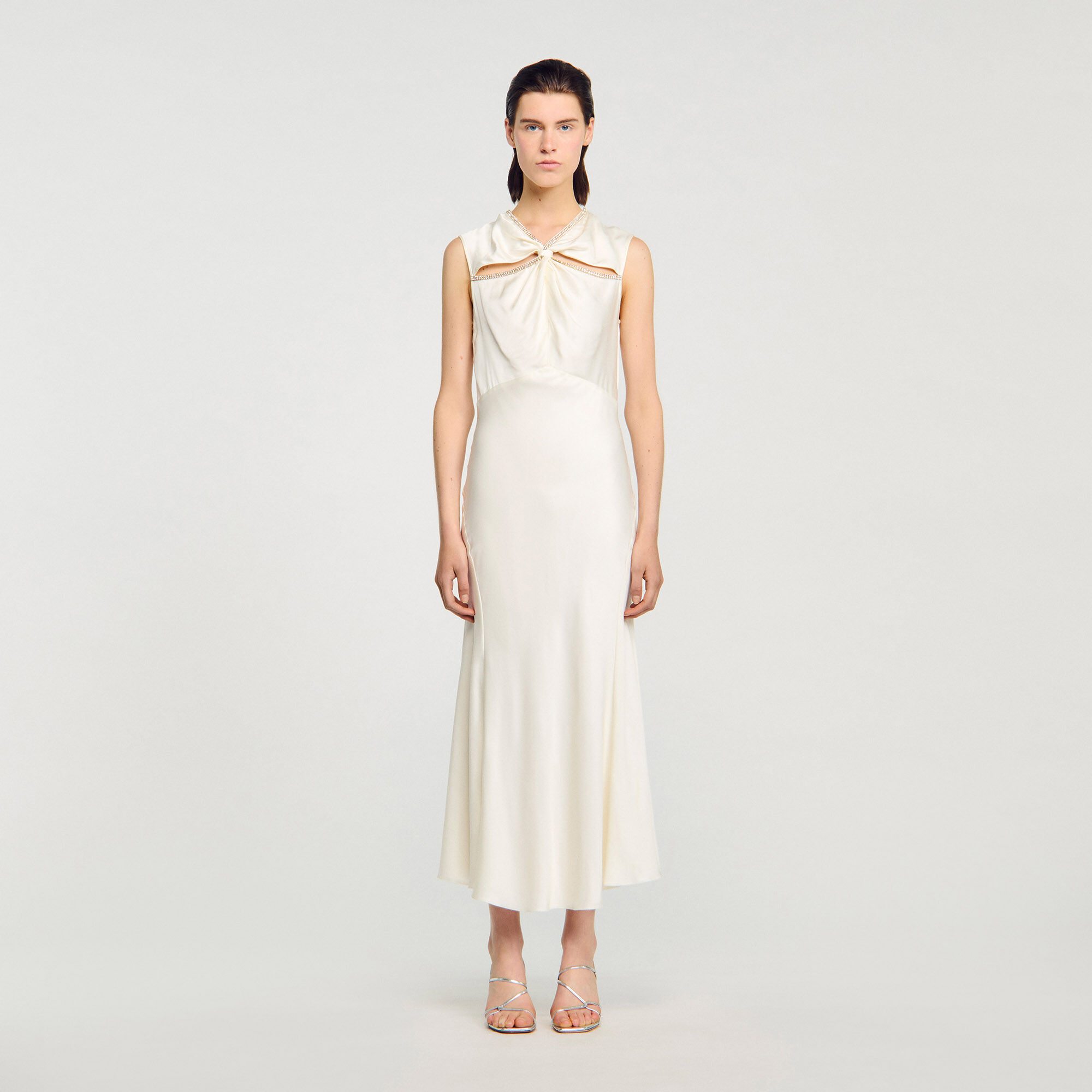 Satin maxi dress with rhinestones Satin maxi dress with rhinestones