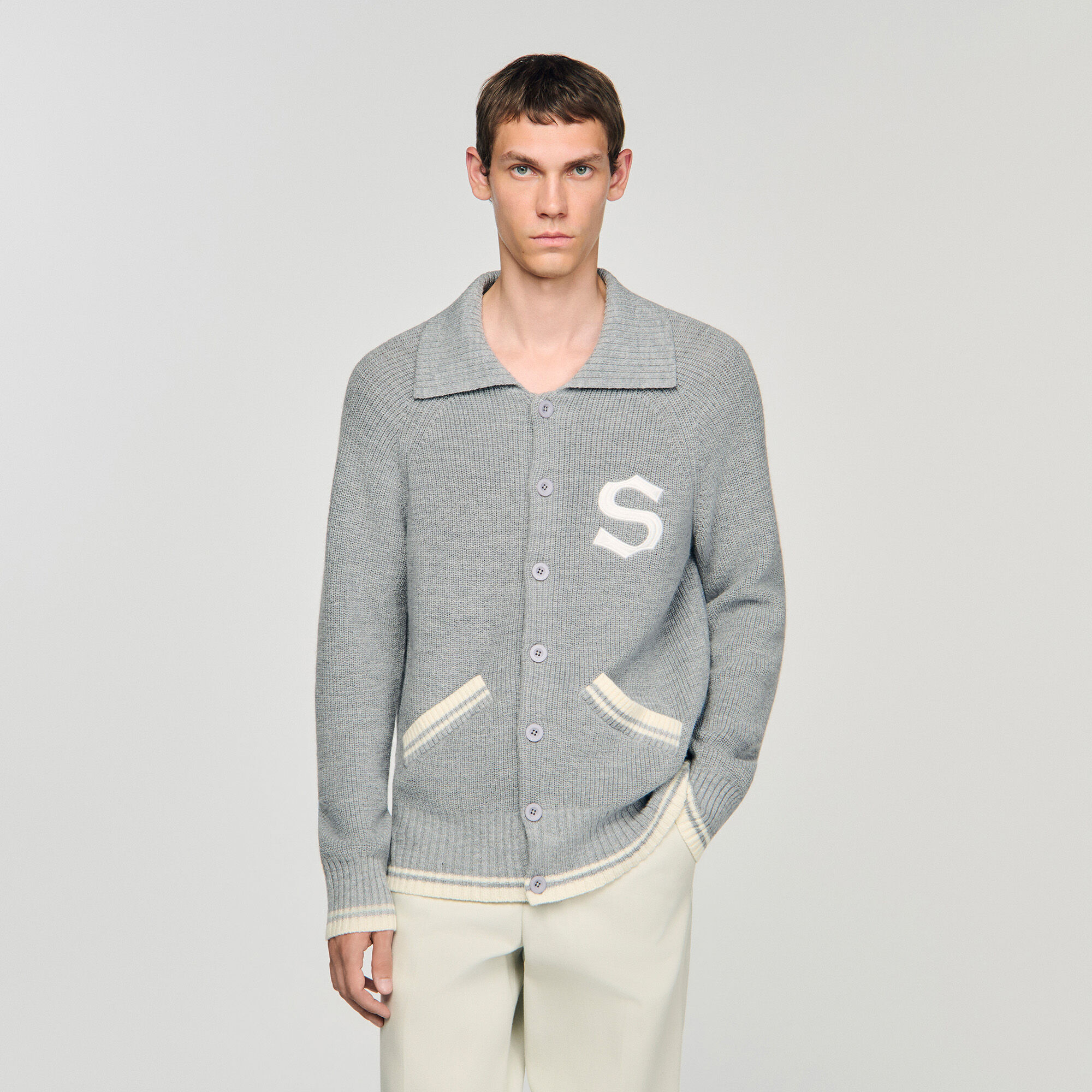 Wool cardigan with patch S