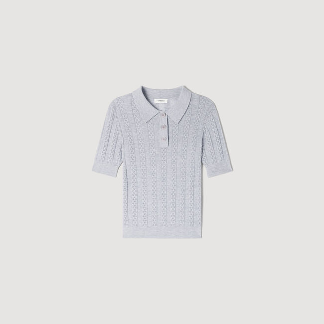 Pointelle polo-neck wool jumper