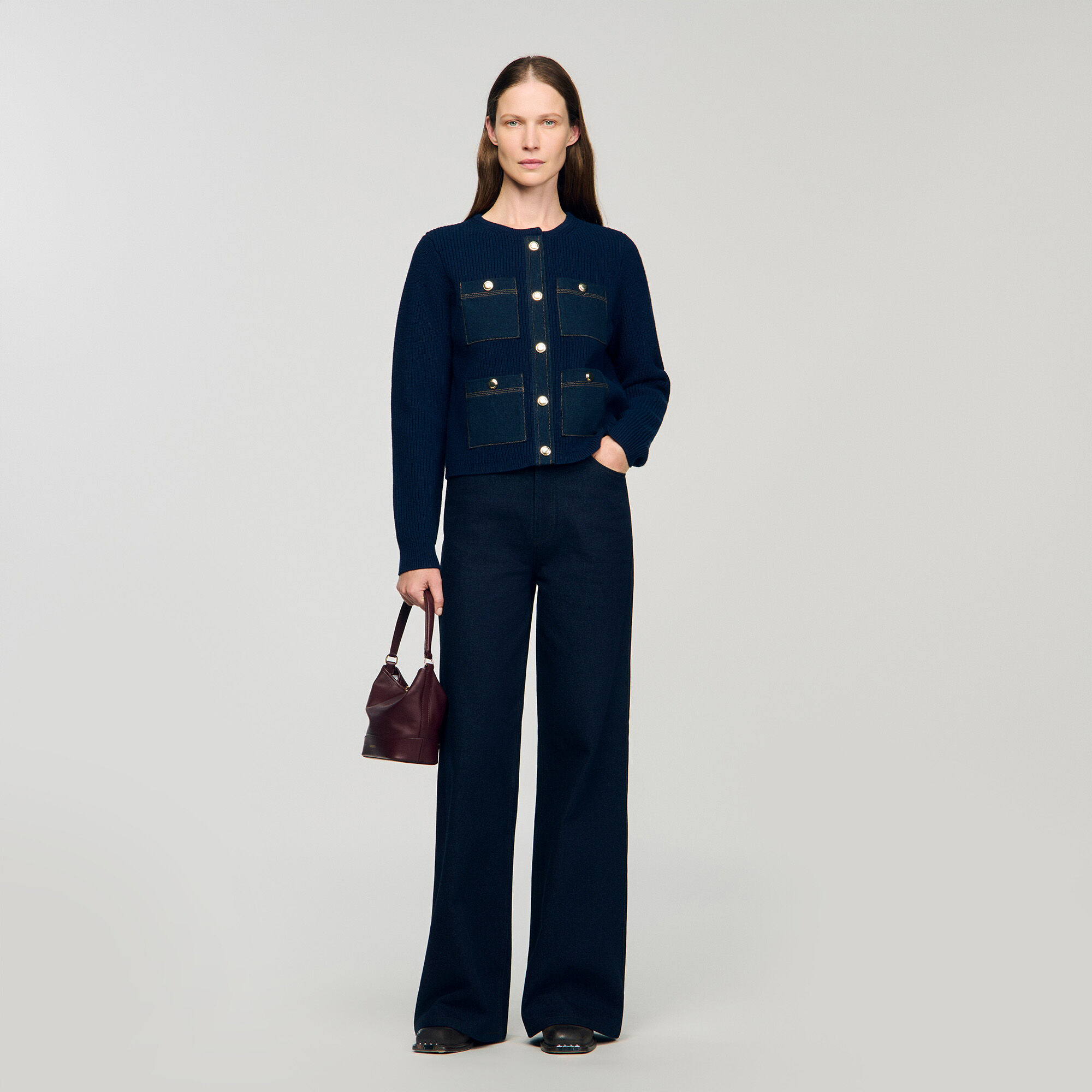 Cardigan with denim details