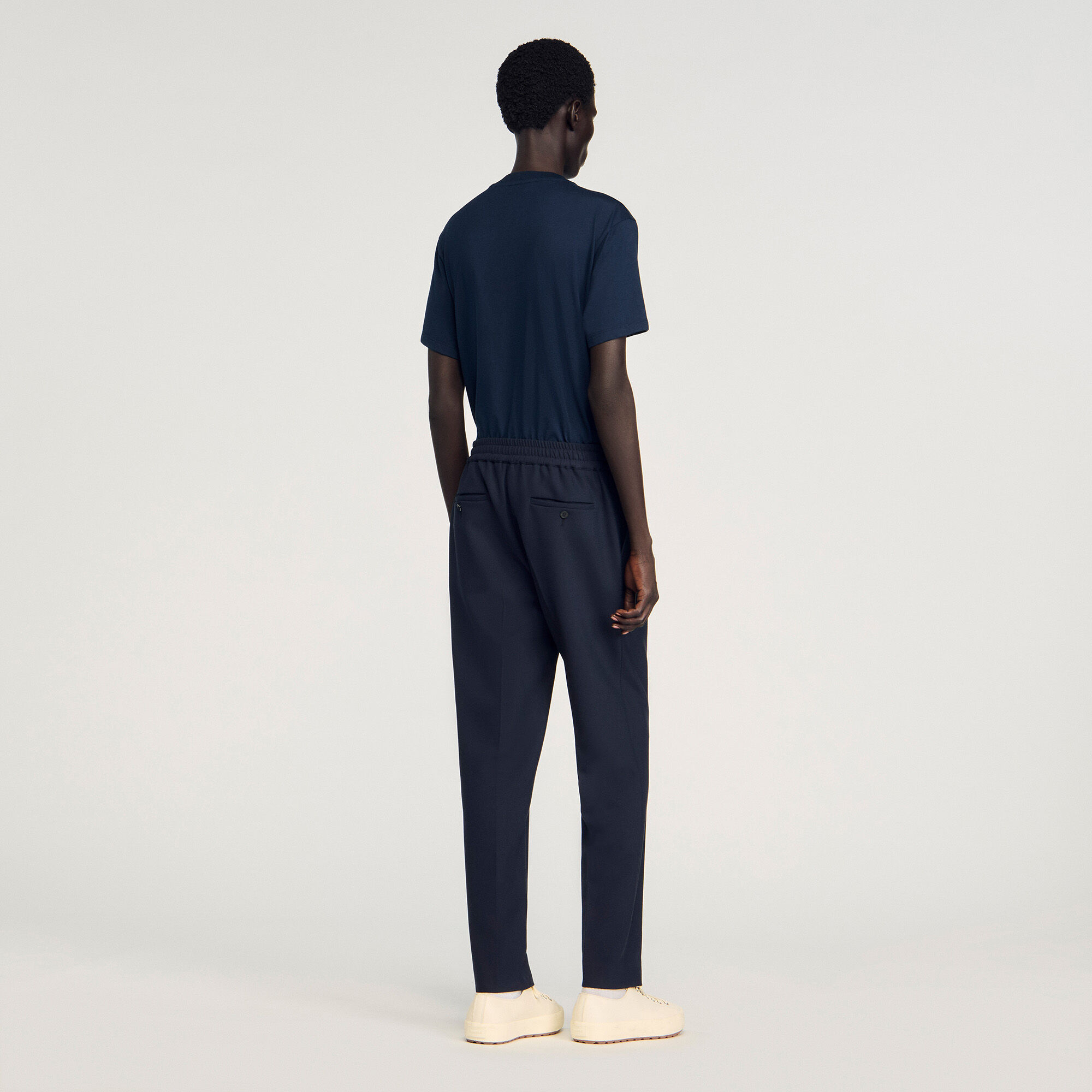Elasticated straight-leg trousers