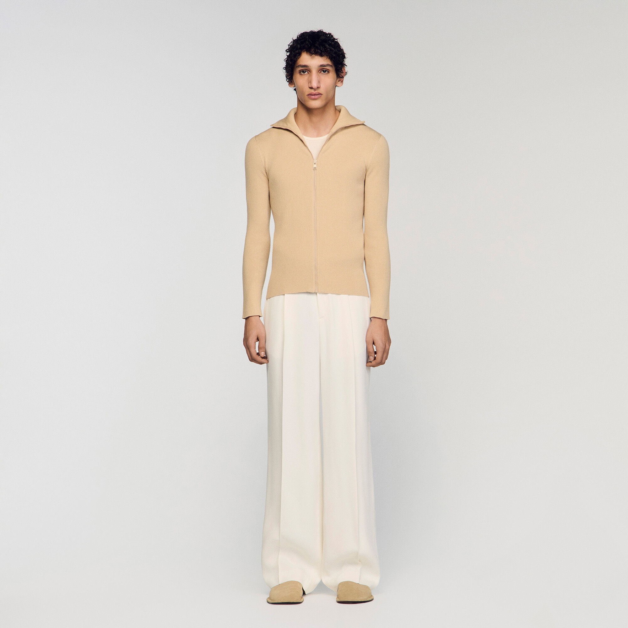 Zip cardigan with standing collar