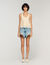 Satin top with lace trim