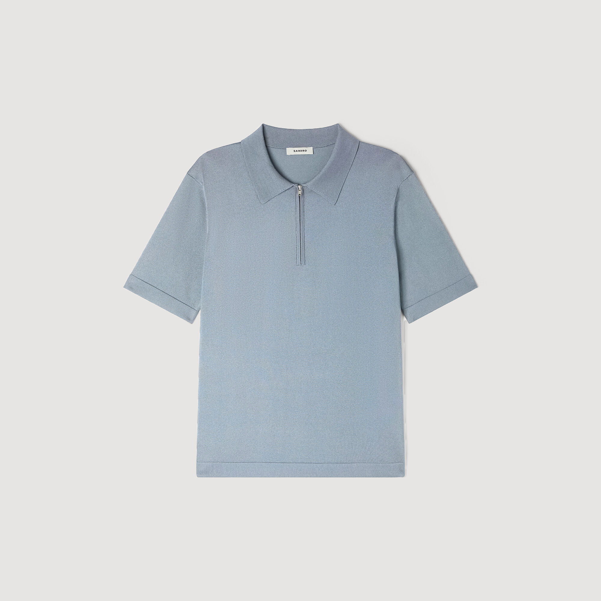 Knitted polo shirt with zip collar black / gray for Men | Sandro Paris