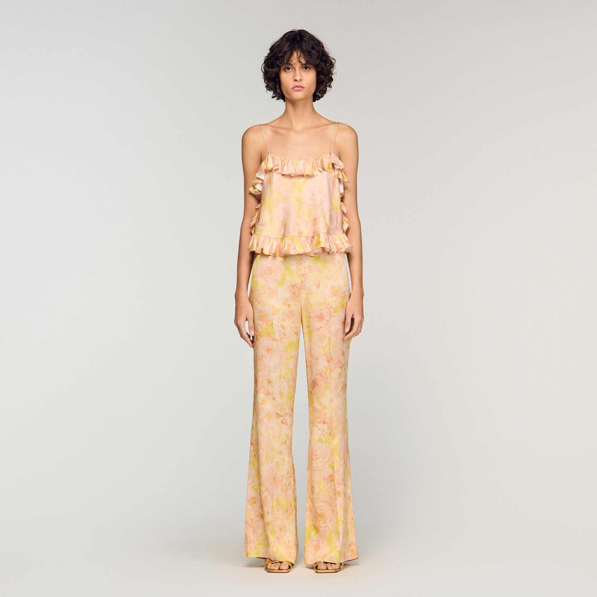 Floral-print floaty trousers