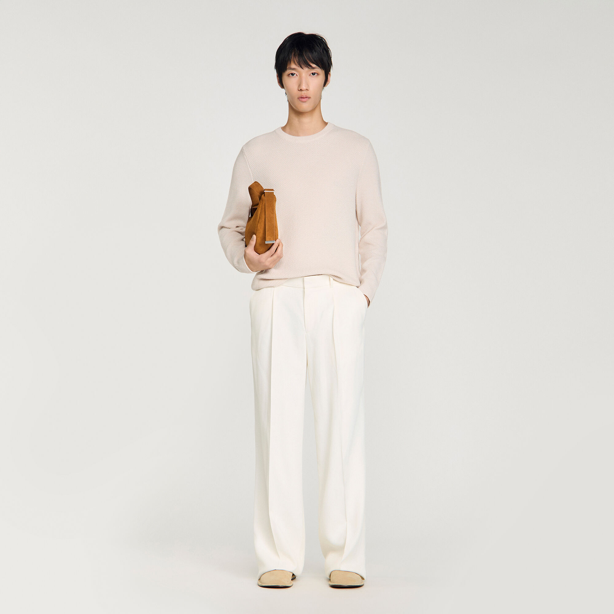 Crew-neck sweater in seed stitch
