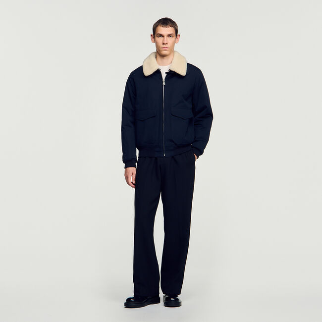 Shearling collar aviator jacket - Men | Sandro Paris