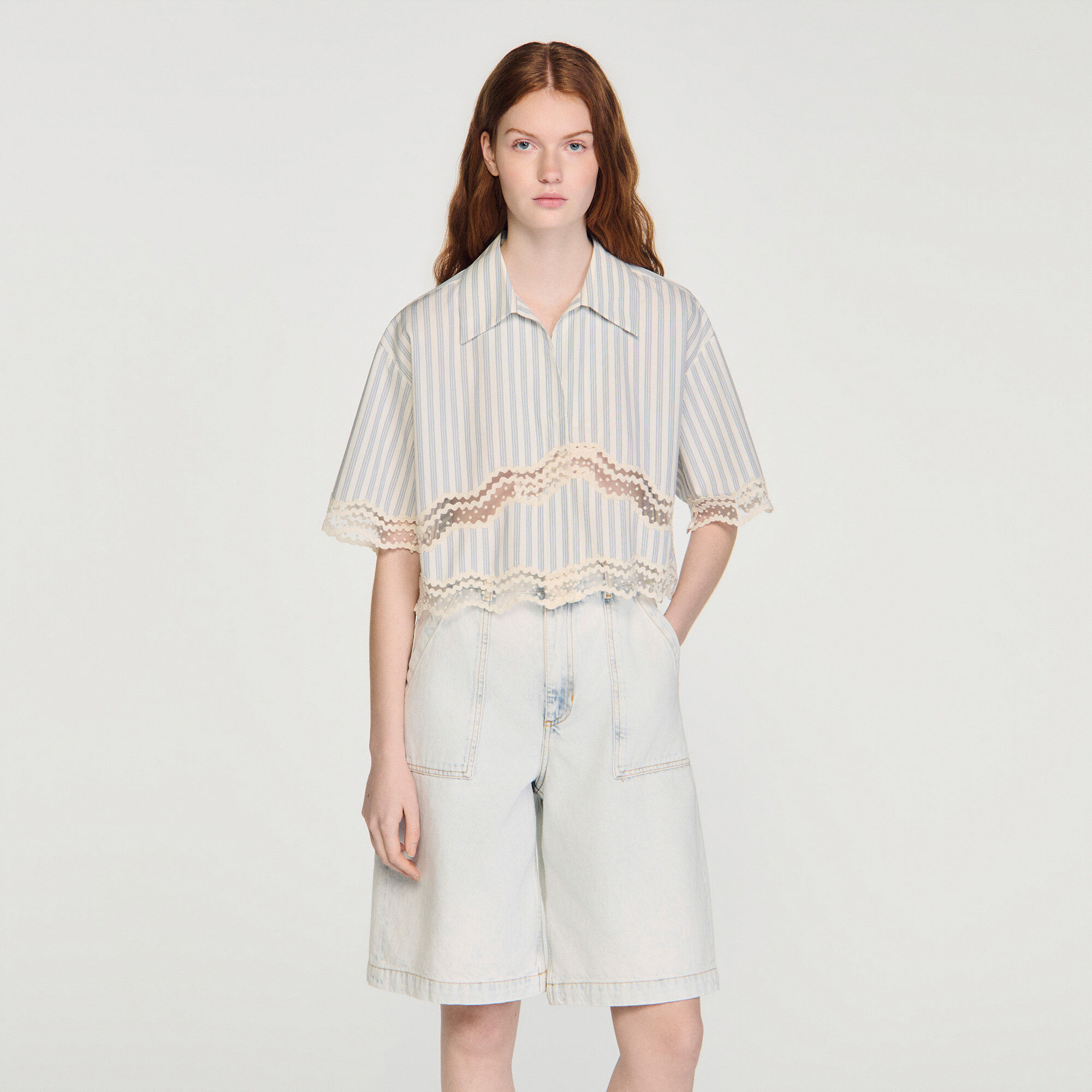 Cropped striped cotton shirt
