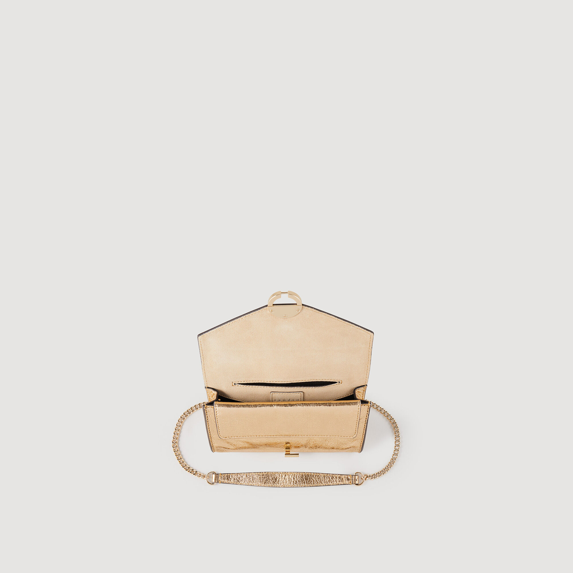 Gold leather clutch bag