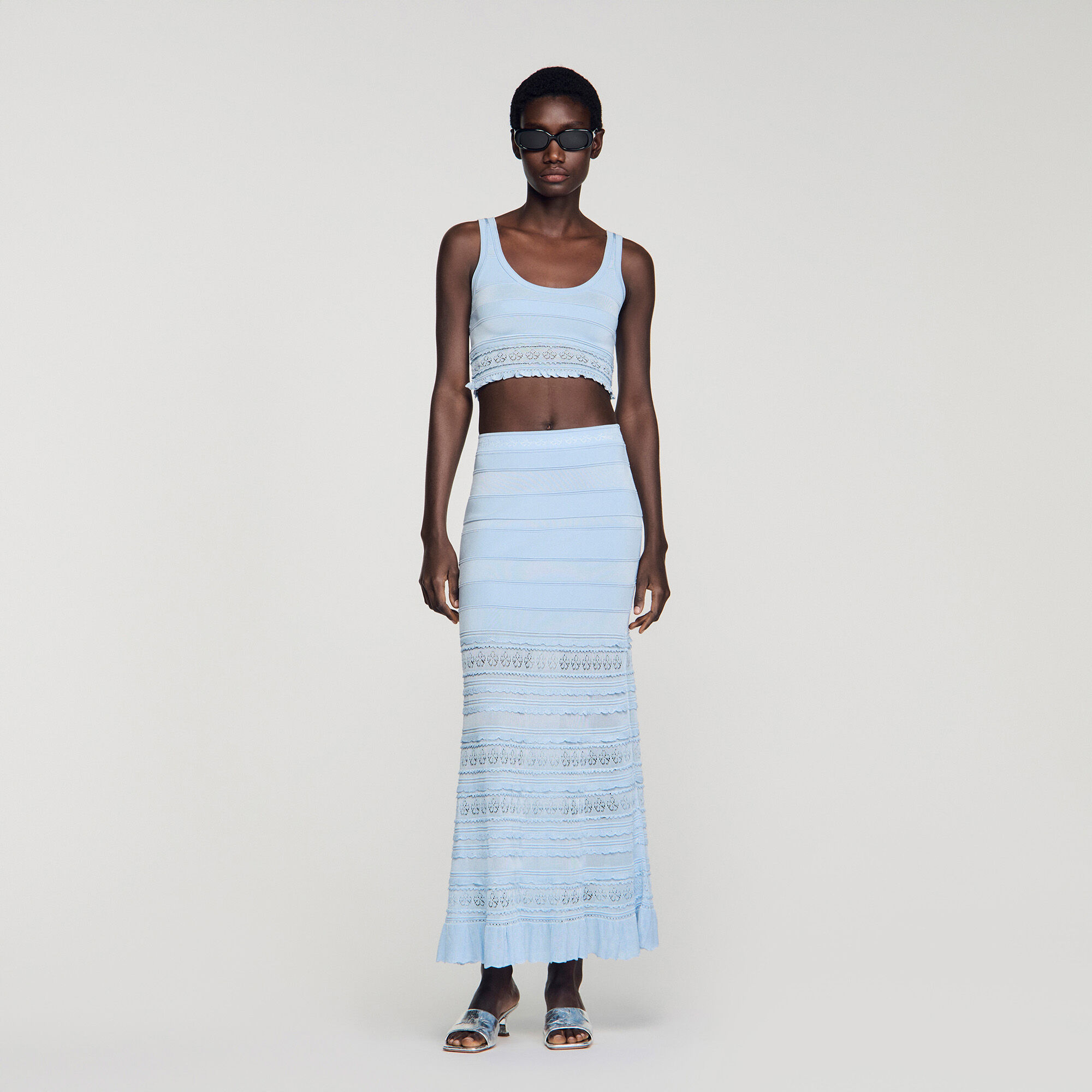 Pointelle knit crop top