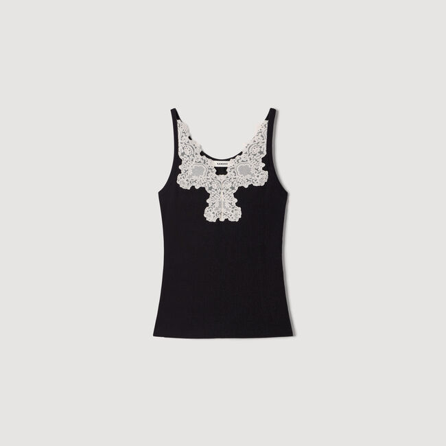 Ribbed vest top with lace
