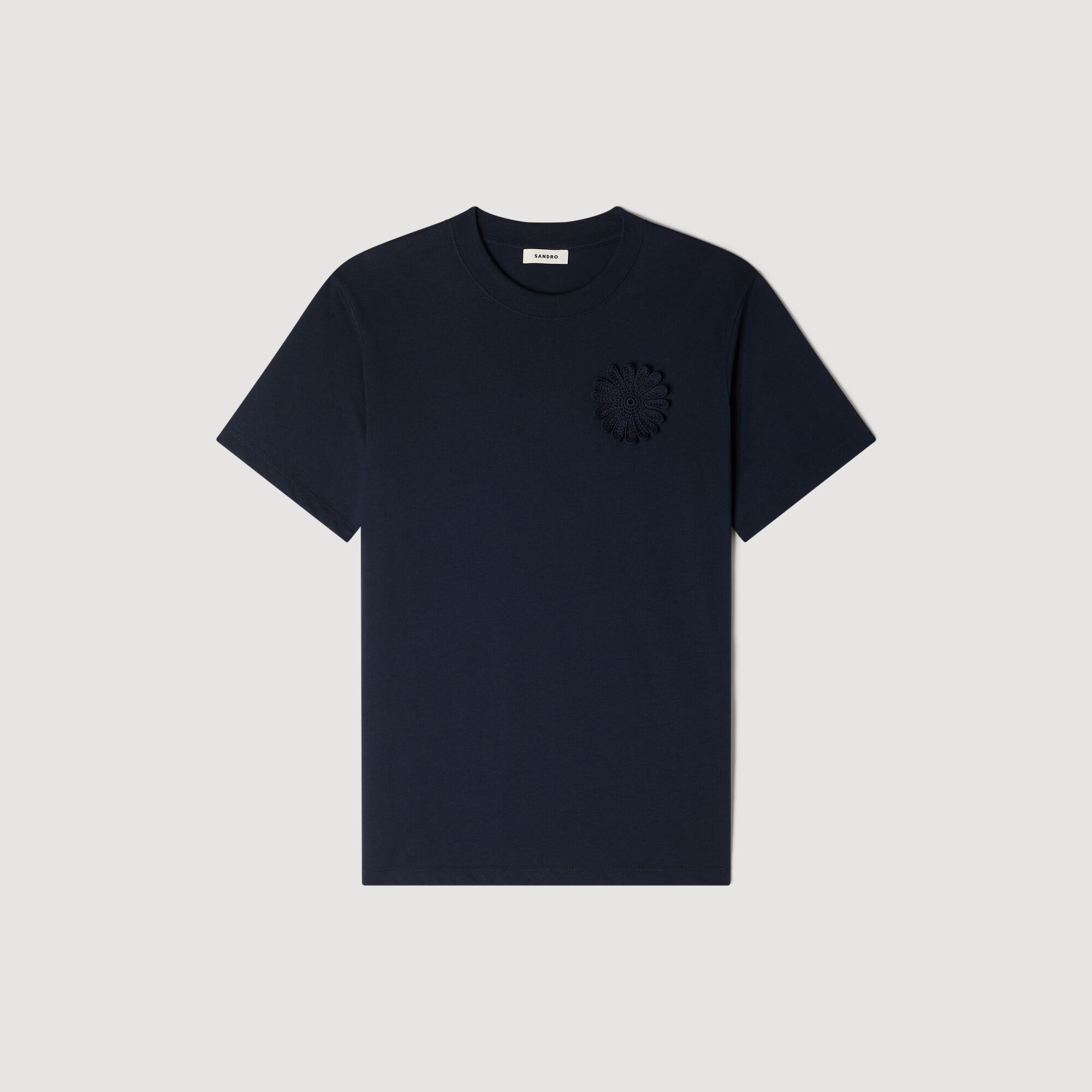 Cotton crochet flower T-shirt blue for Men | Sandro Paris