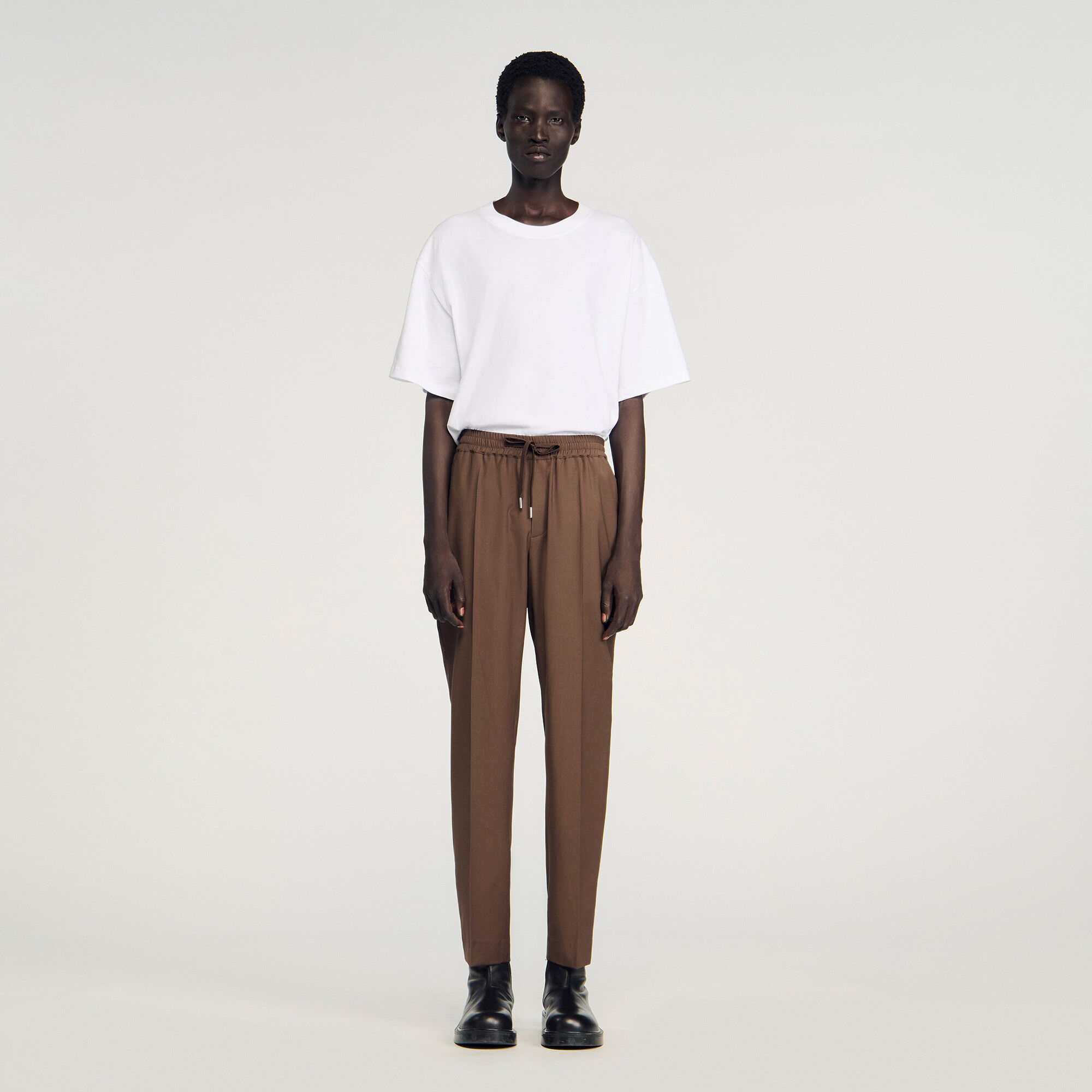 Elasticated straight-leg trousers