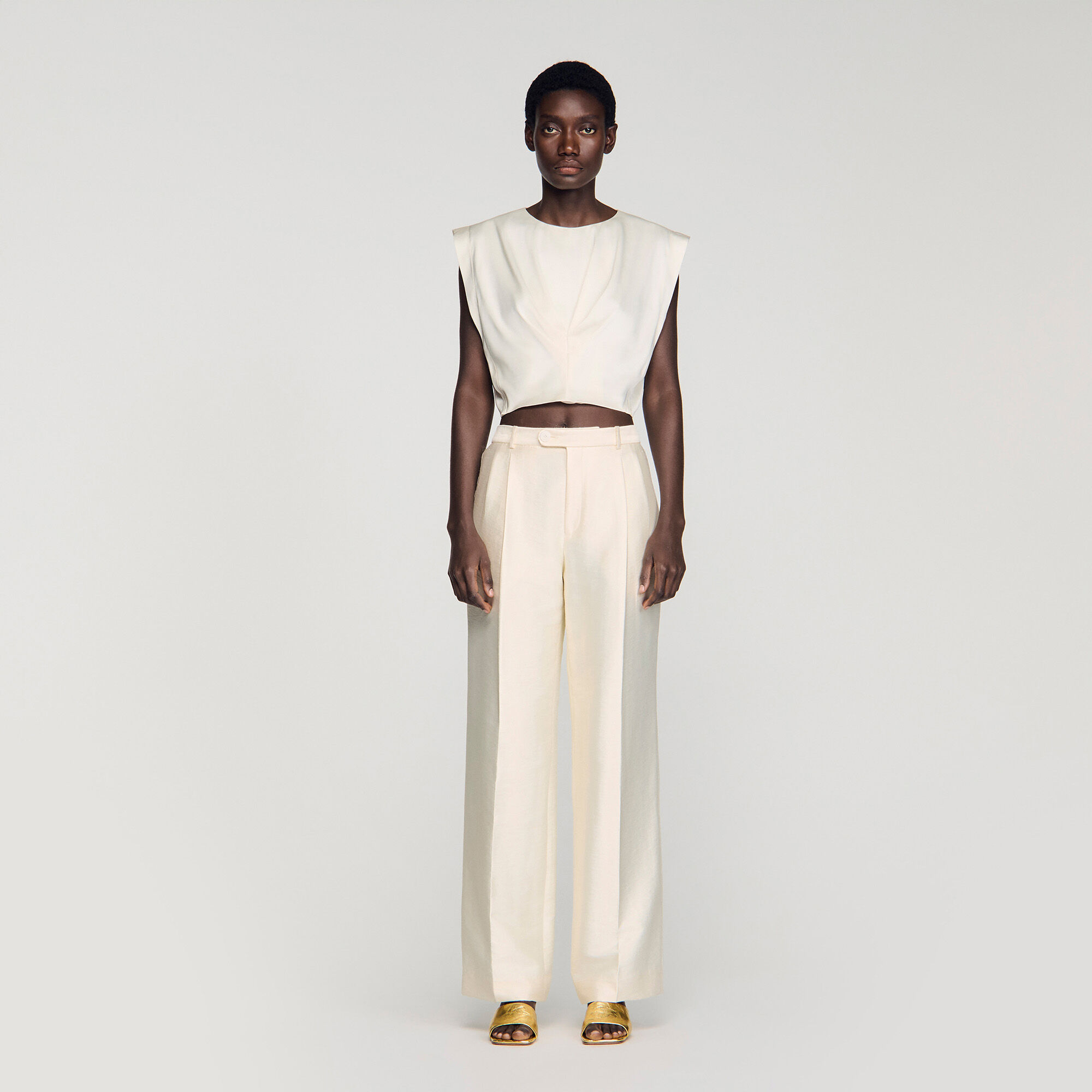 Pleated satin crop top