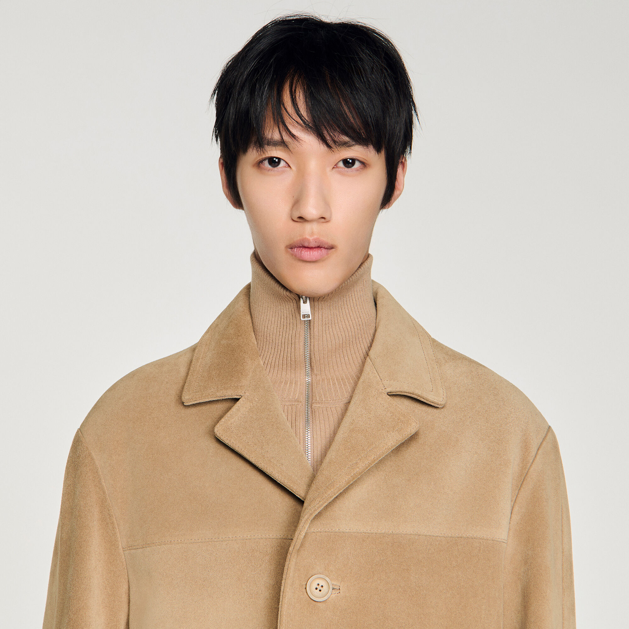 Long belted leather coat