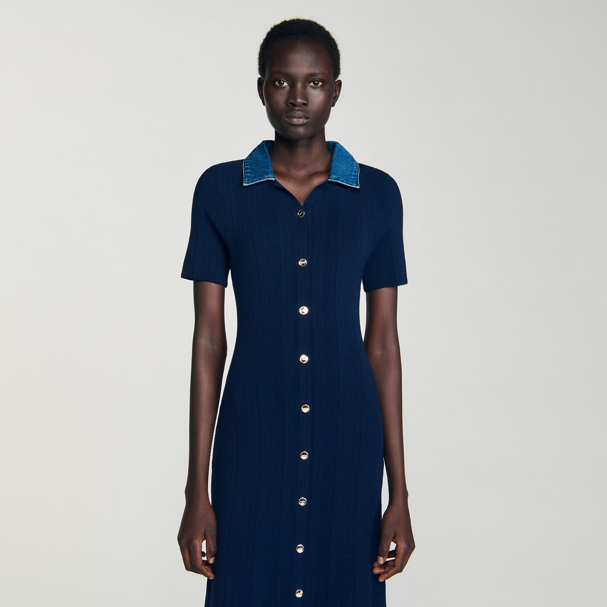 Denim collar knit maxi dress Denim collar knit maxi dress