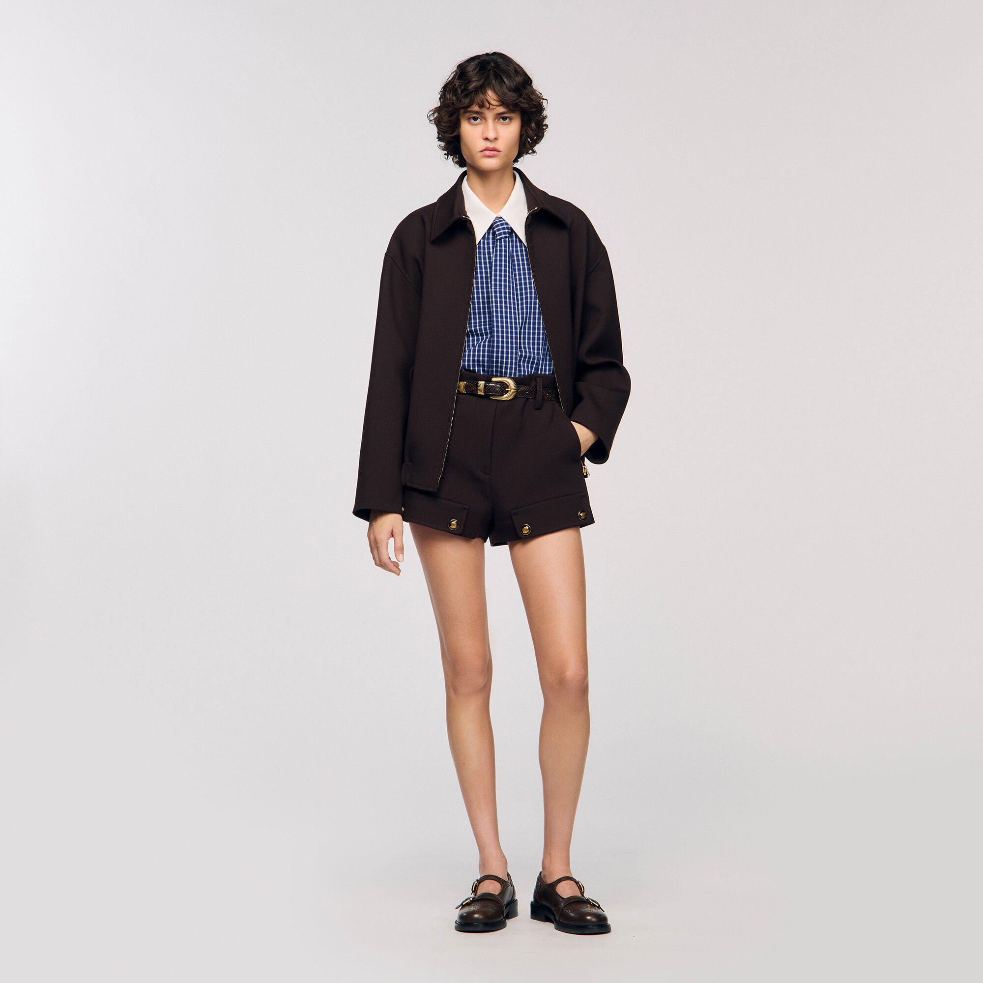 Check shirt with tie