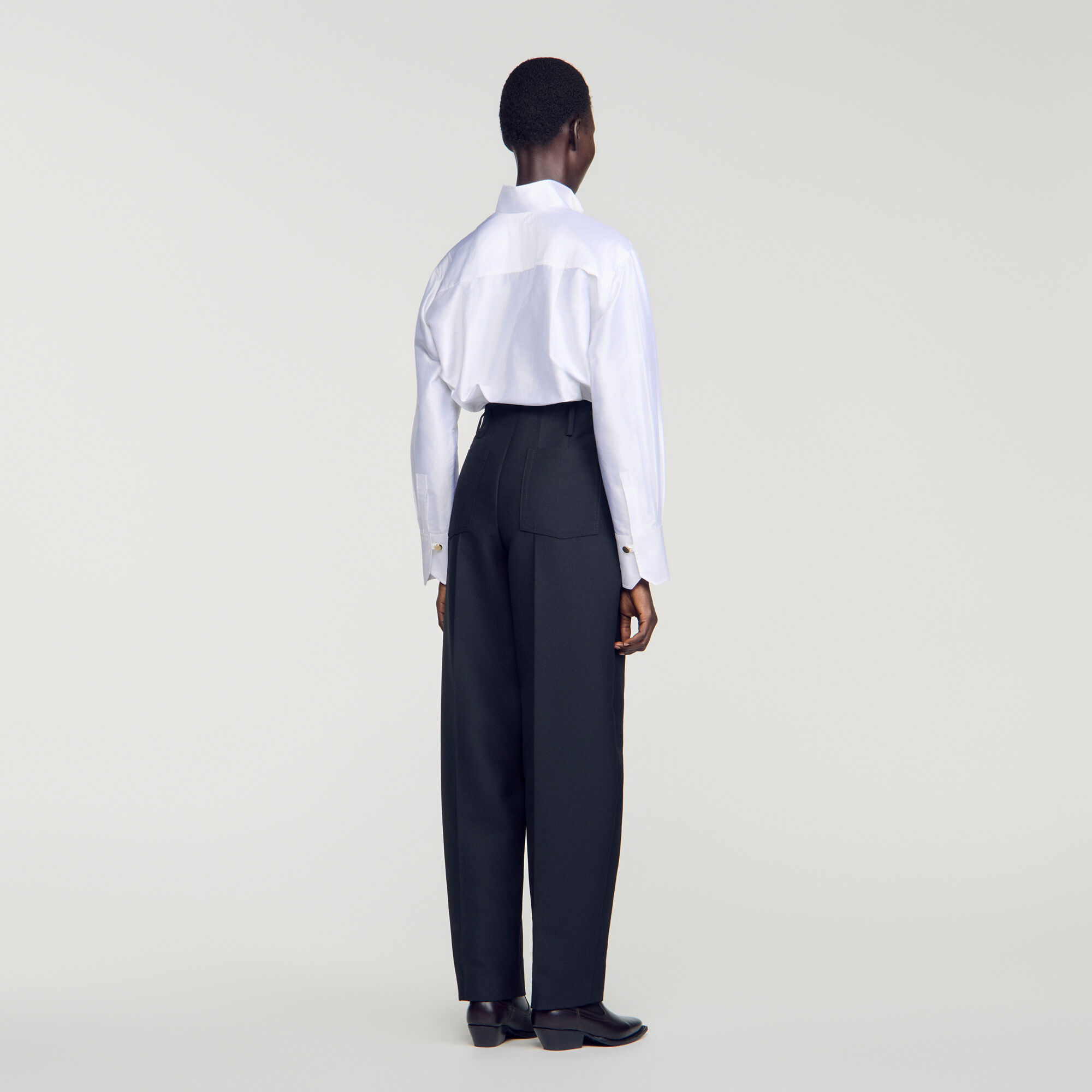 Barrel-leg tweed trousers - Women | Sandro Paris