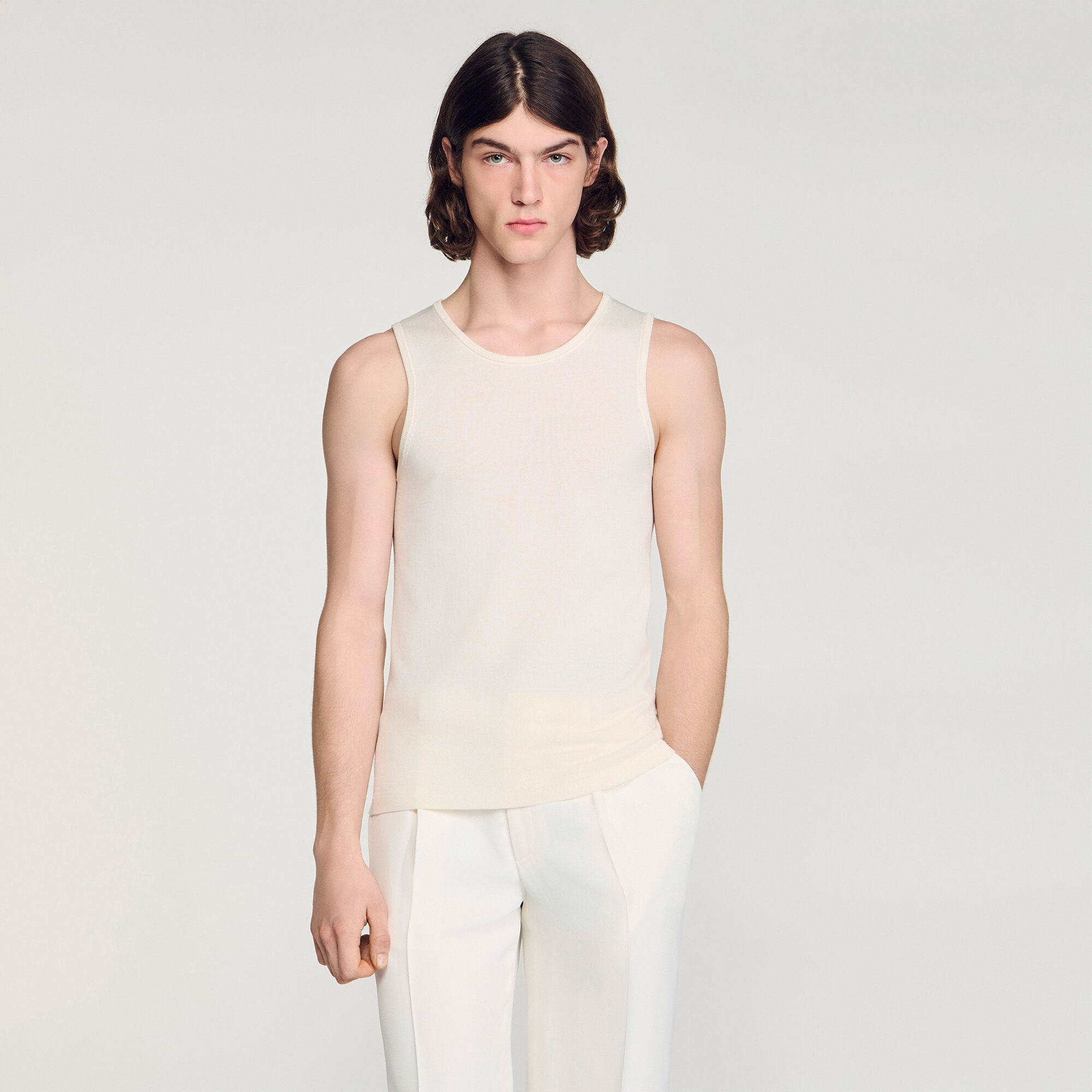 Knit crew neck vest top