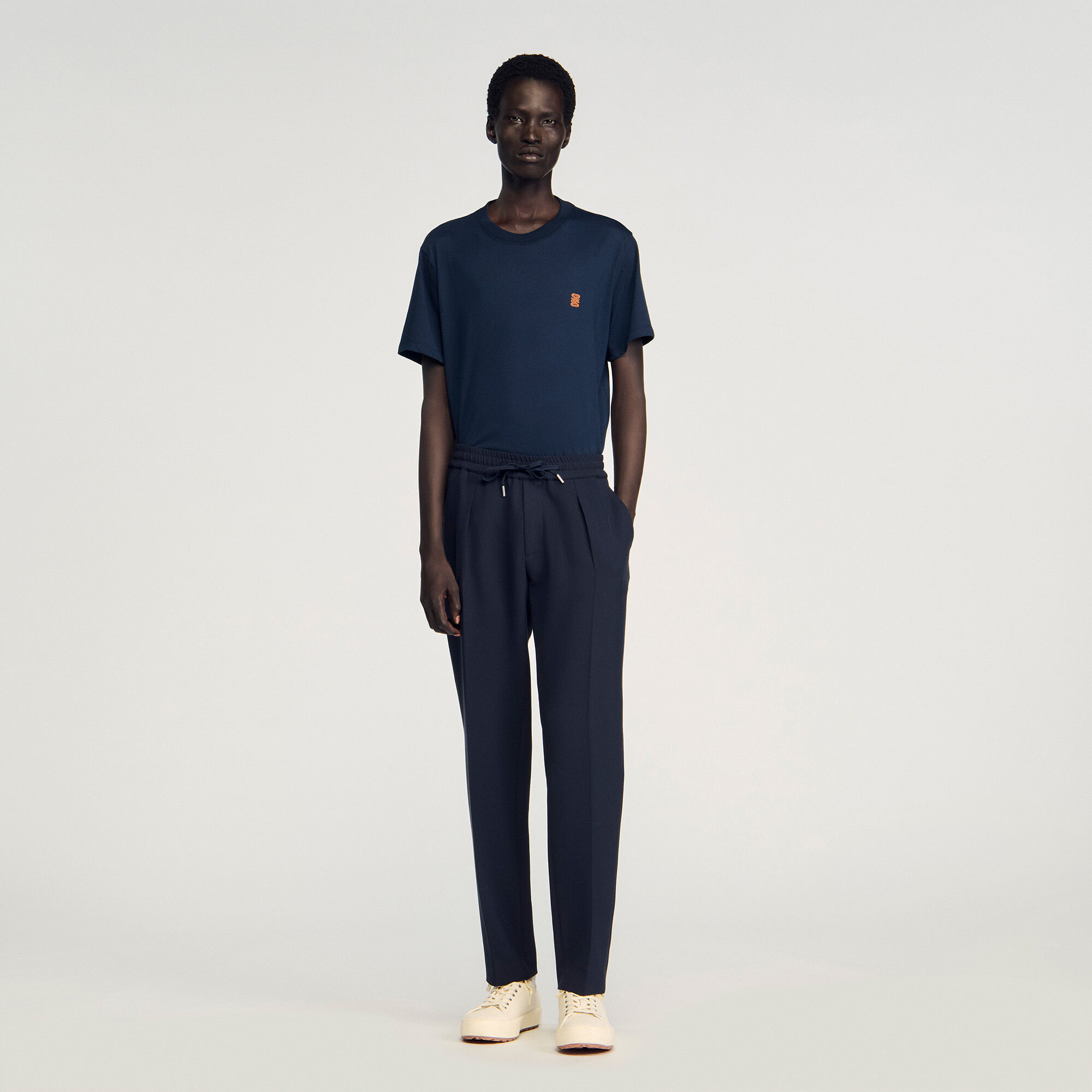 Elasticated straight-leg trousers