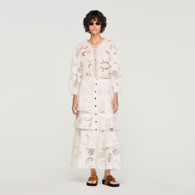 Long openwork cotton skirt